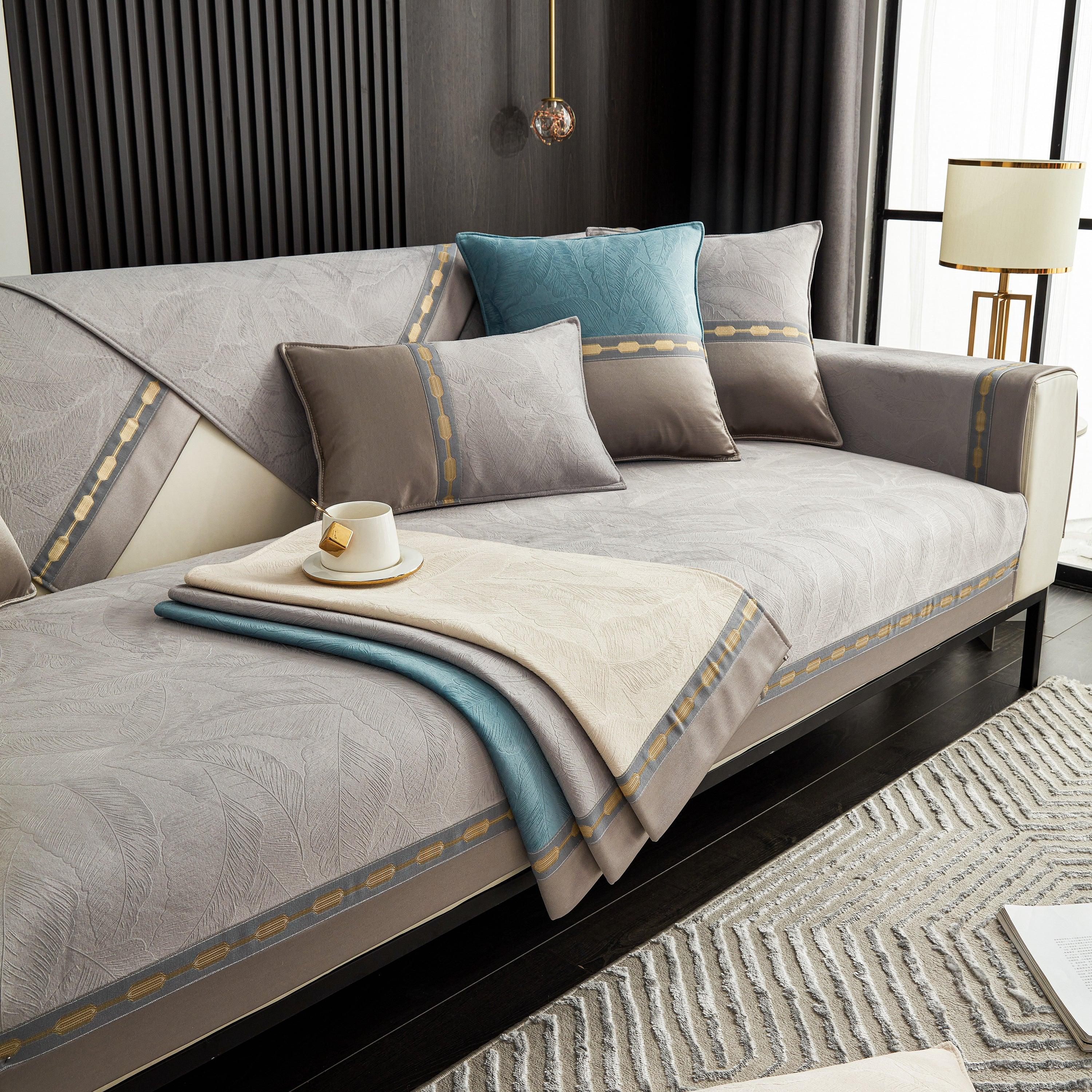 Luxury 3D Embossed Velvet Sofa Cover Anti Slip Plush Cushion Slipcover for Living Room - TaroTextile