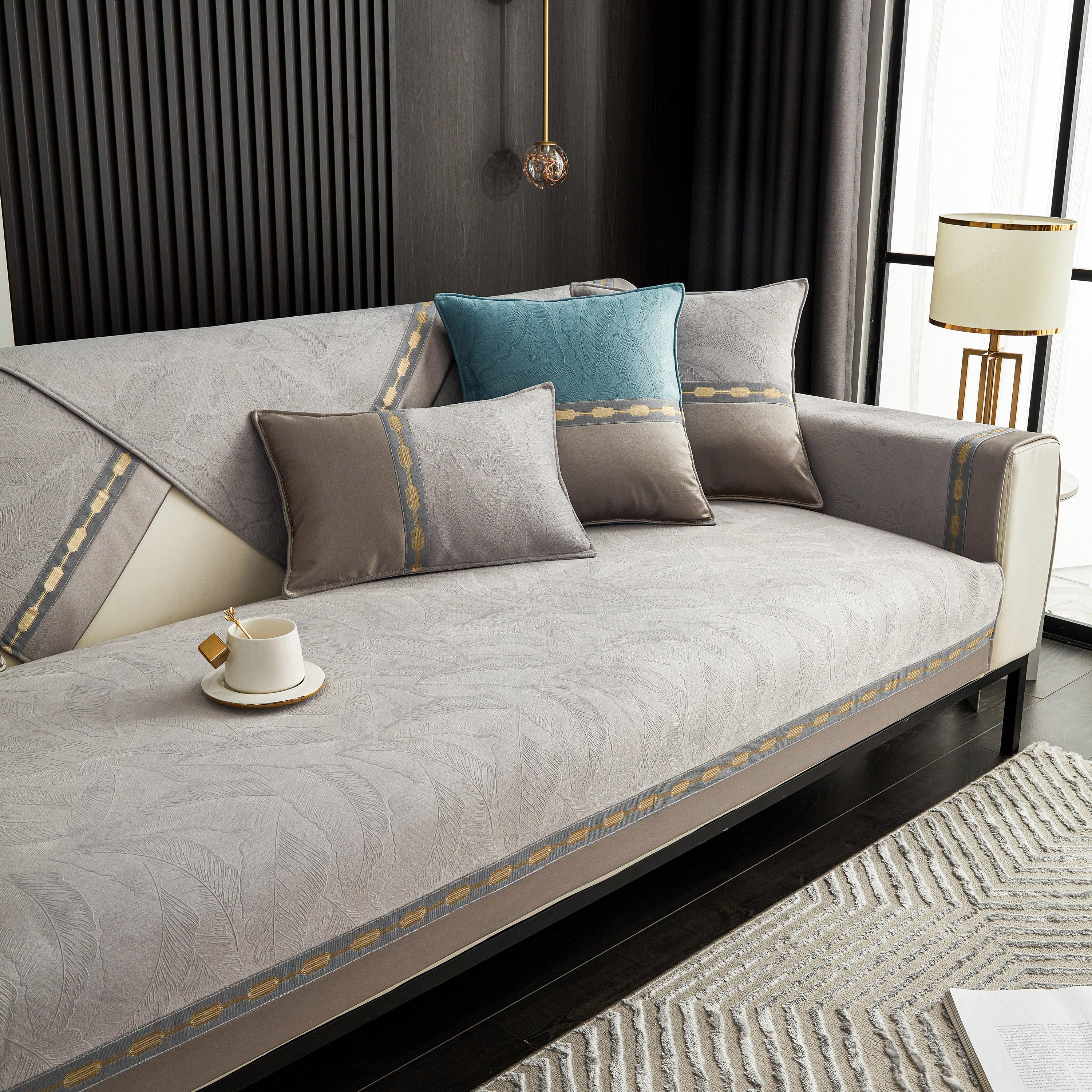 Luxury 3D Embossed Velvet Sofa Cover Anti Slip Plush Cushion Slipcover for Living Room - TaroTextile