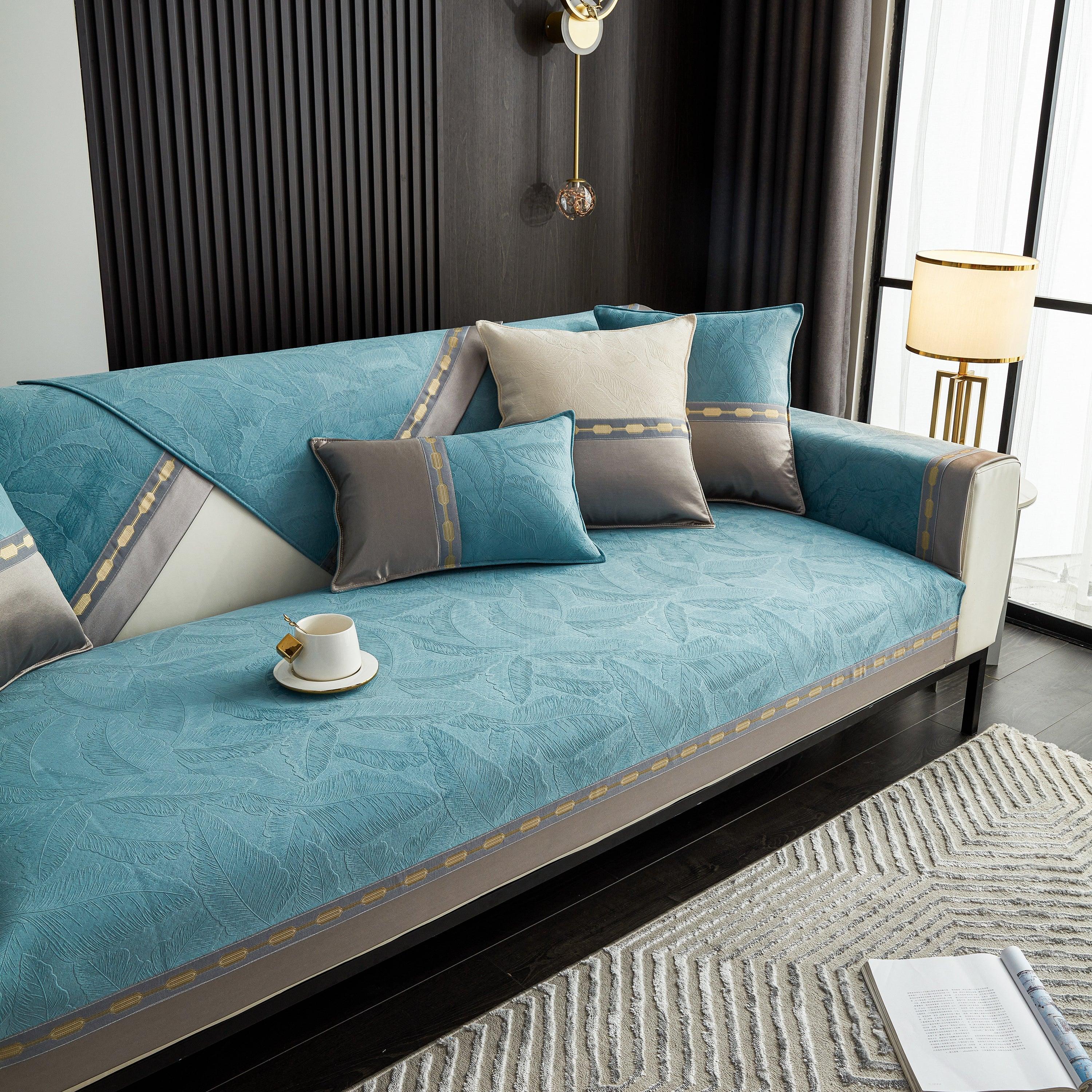 Luxury 3D Embossed Velvet Sofa Cover Anti Slip Plush Cushion Slipcover for Living Room - TaroTextile