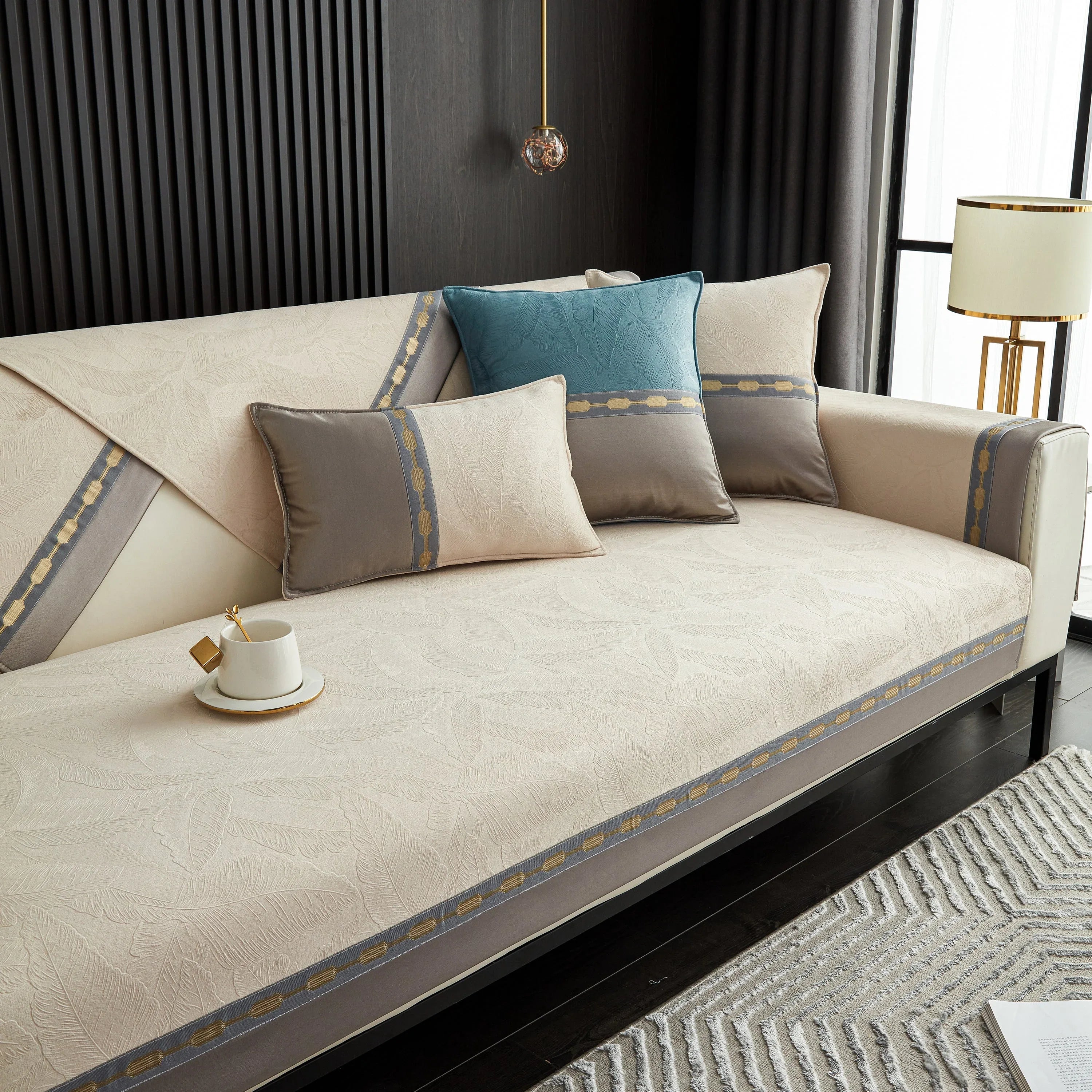 Luxury 3D Embossed Velvet Sofa Cover Anti Slip Plush Cushion Slipcover for Living Room - TaroTextile