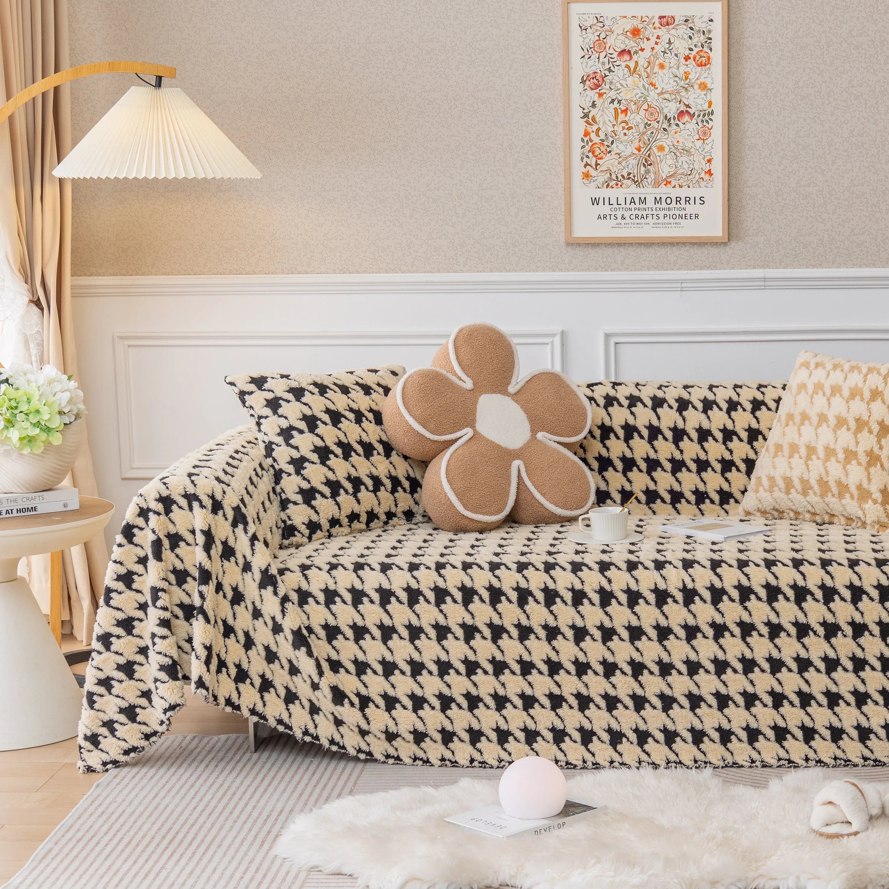 Luxury Plush Universal Couch Cover Blanket, Washable Couch Protector Houndstooth Sofa Covers - TaroTextile