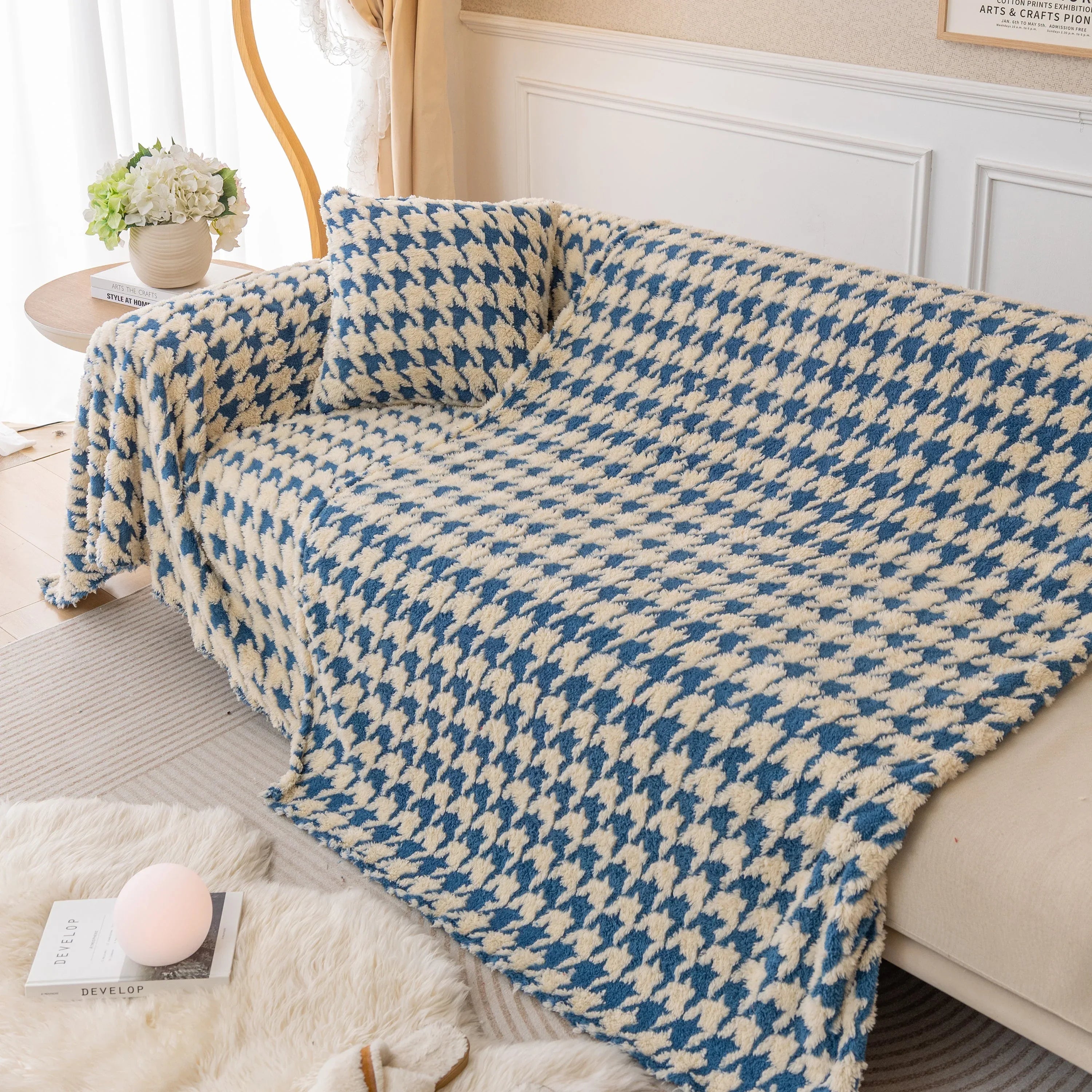 Luxury Plush Universal Couch Cover Blanket, Washable Couch Protector Houndstooth Sofa Covers - TaroTextile