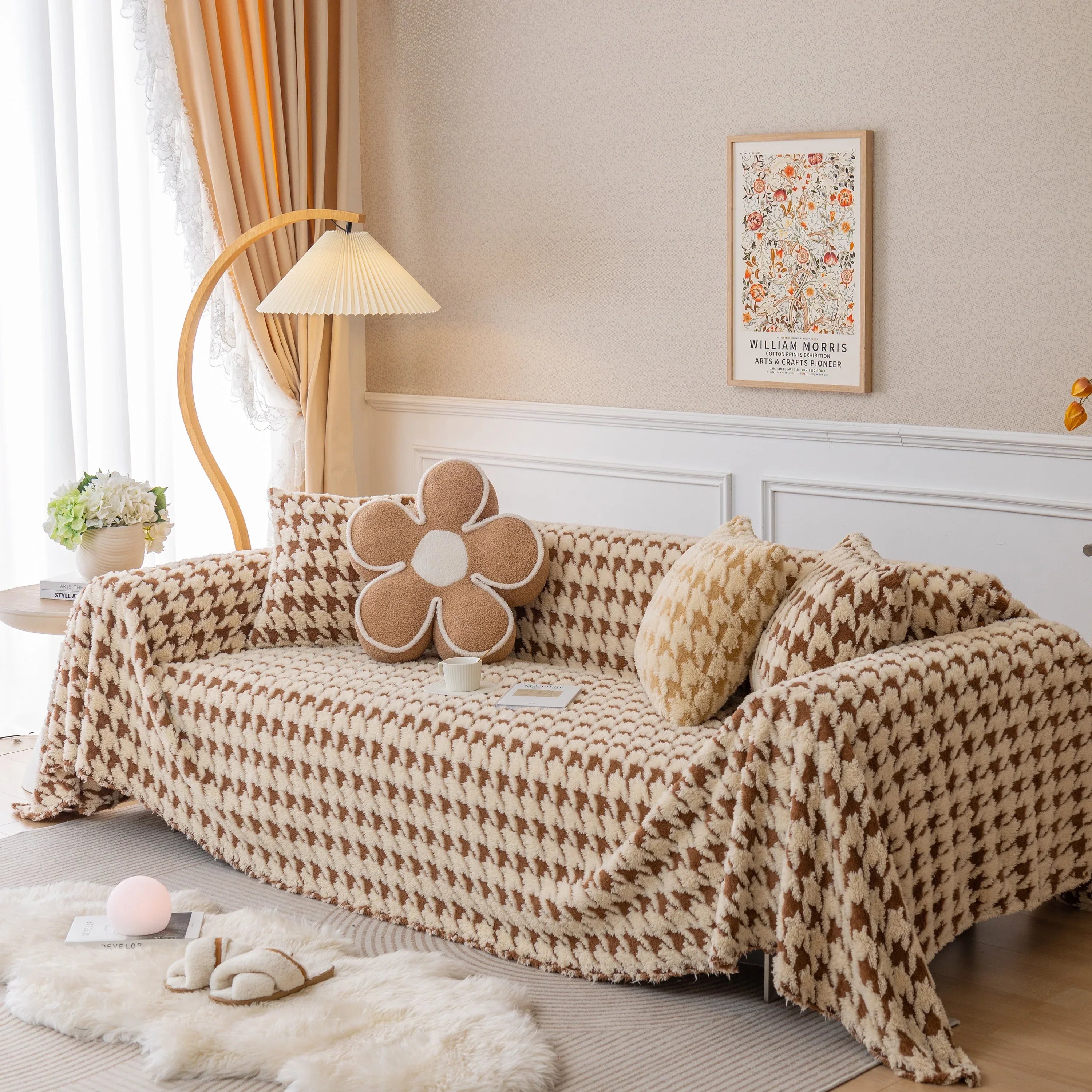Luxury Plush Universal Couch Cover Blanket, Washable Couch Protector Houndstooth Sofa Covers - TaroTextile