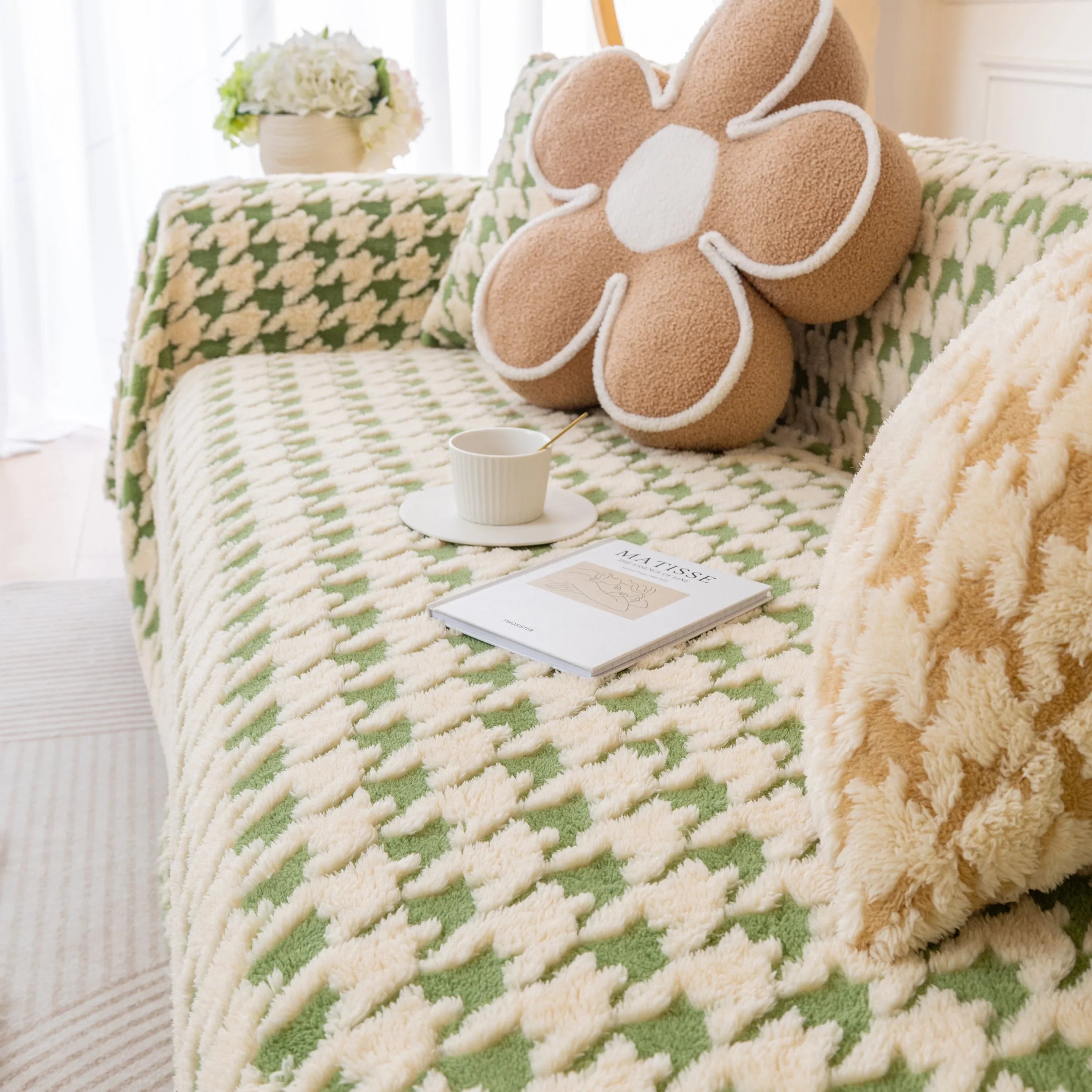 Luxury Plush Universal Couch Cover Blanket, Washable Couch Protector Houndstooth Sofa Covers - TaroTextile