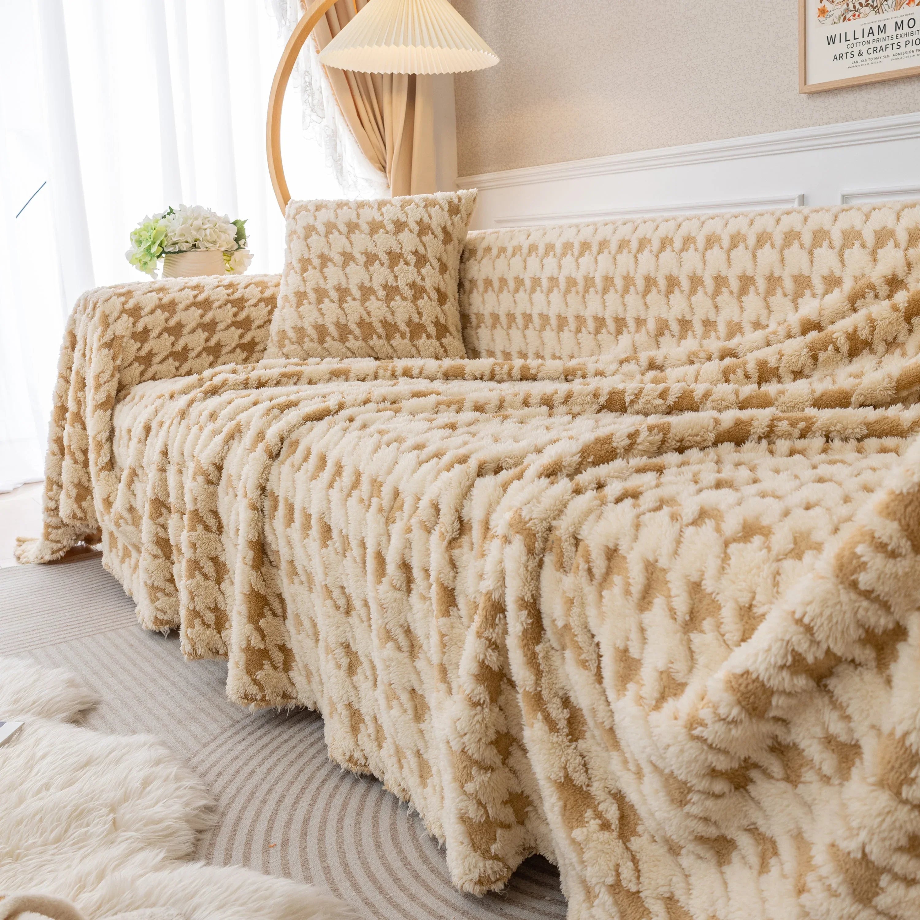 Luxury Plush Universal Couch Cover Blanket, Washable Couch Protector Houndstooth Sofa Covers - TaroTextile