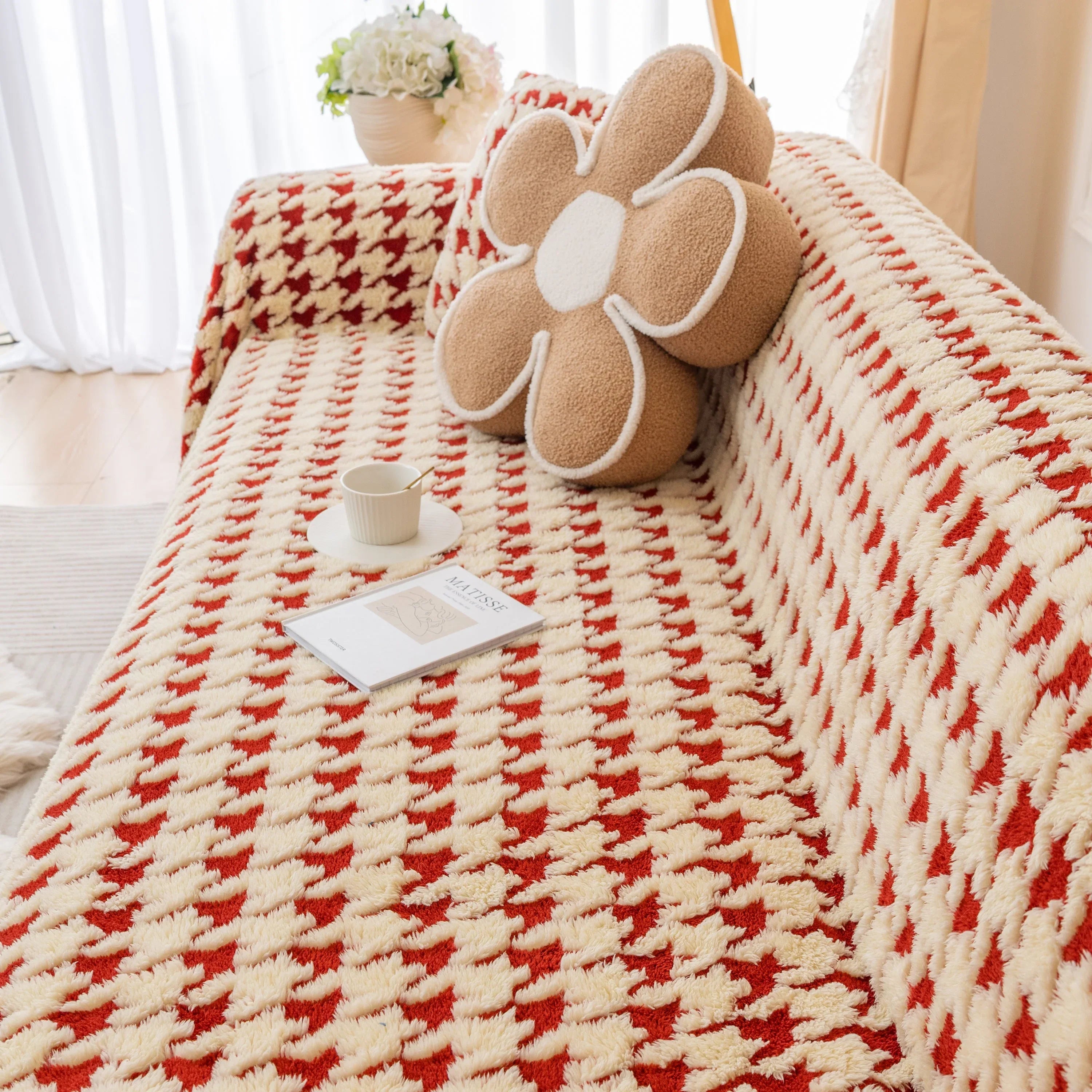 Luxury Plush Universal Couch Cover Blanket, Washable Couch Protector Houndstooth Sofa Covers - TaroTextile