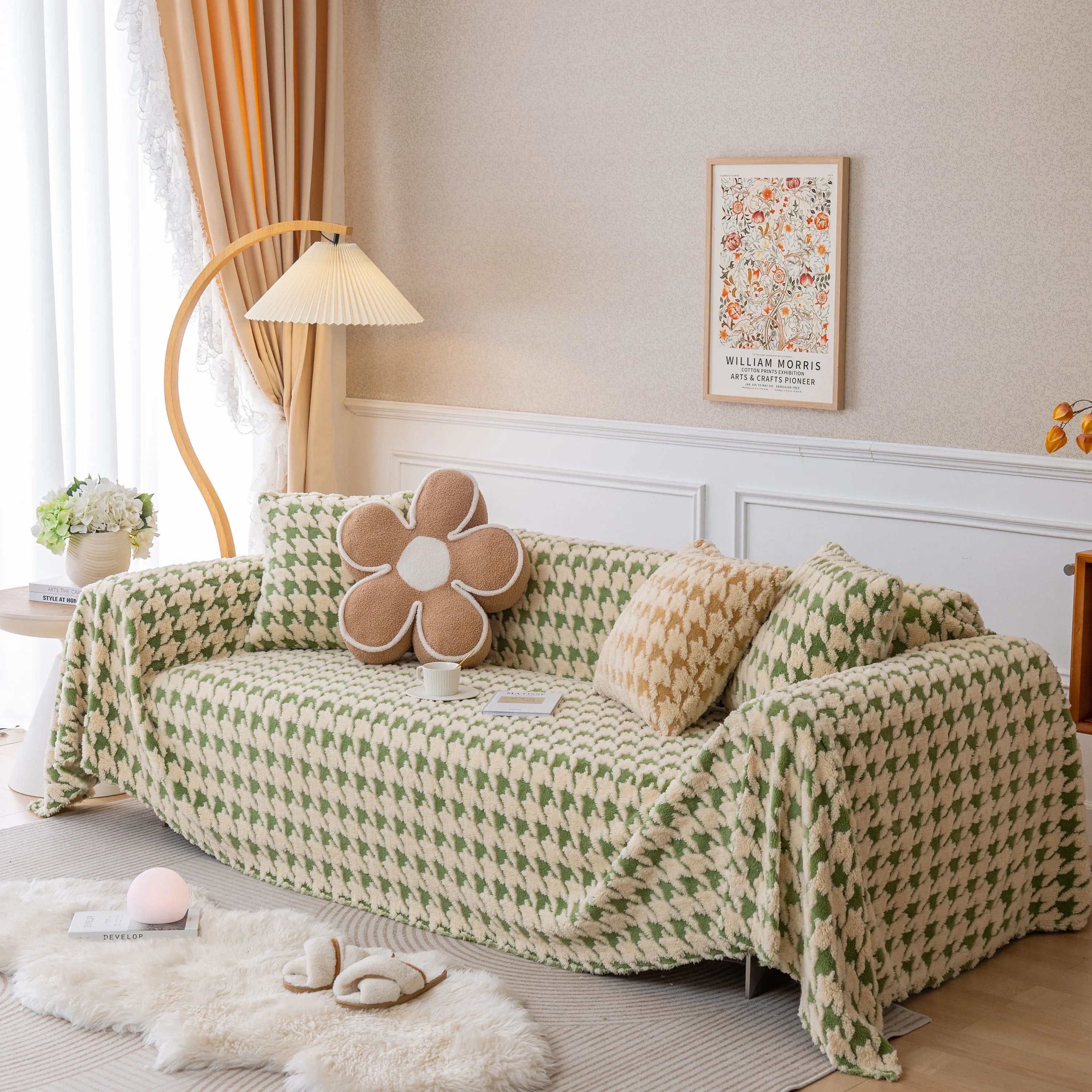 Luxury Plush Universal Couch Cover Blanket, Washable Couch Protector Houndstooth Sofa Covers - TaroTextile