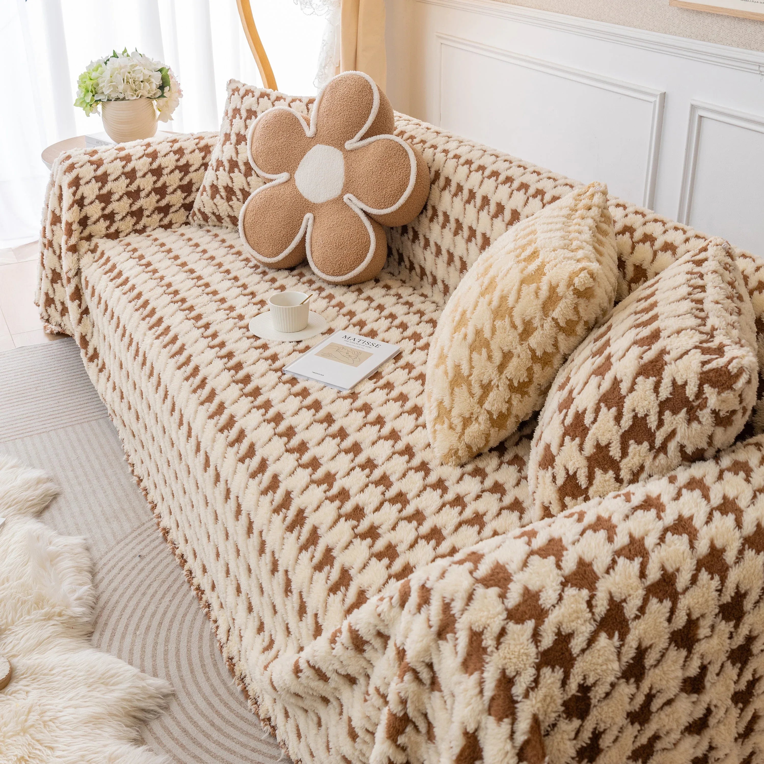 Luxury Plush Universal Couch Cover Blanket, Washable Couch Protector Houndstooth Sofa Covers - TaroTextile