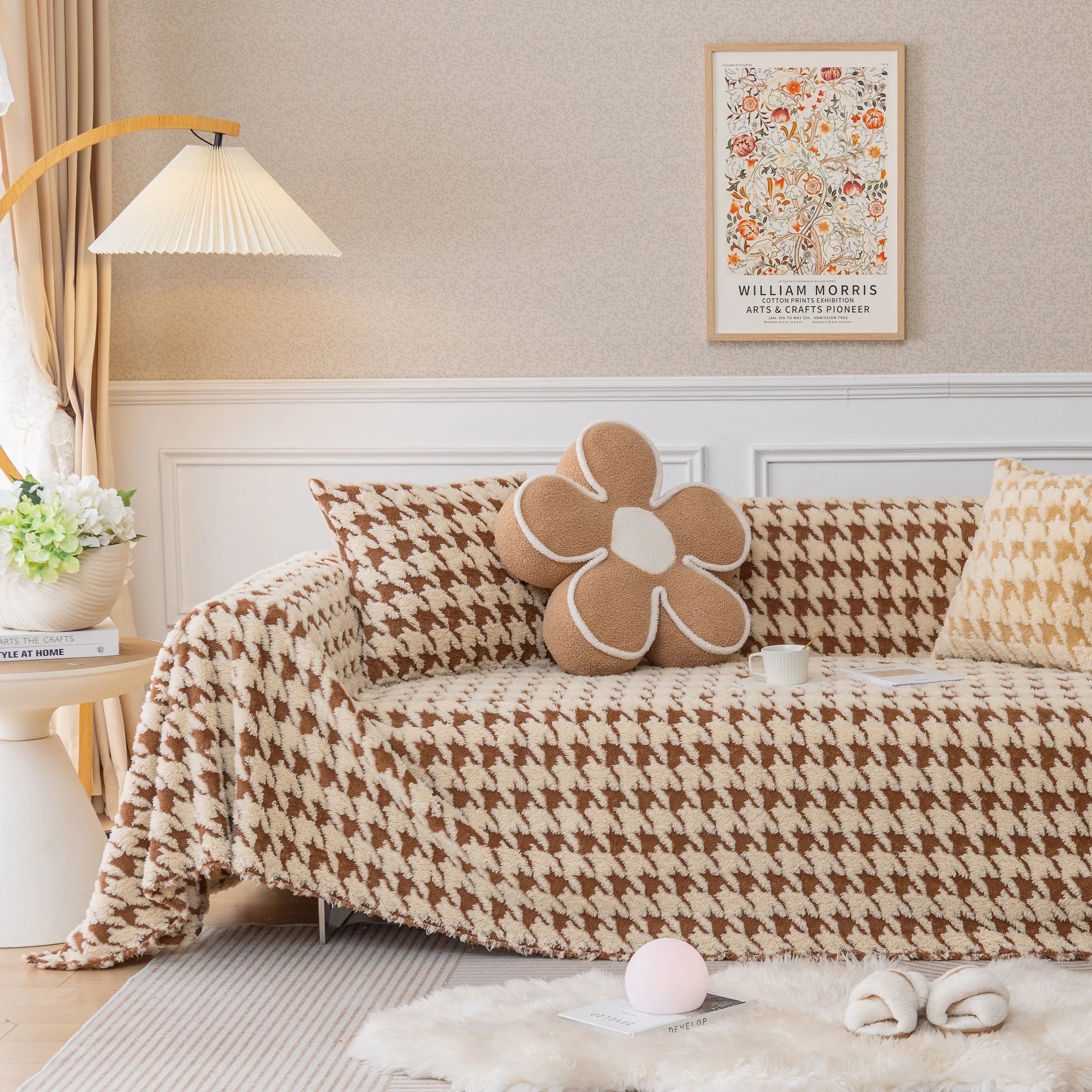 Luxury Plush Universal Couch Cover Blanket, Washable Couch Protector Houndstooth Sofa Covers - TaroTextile