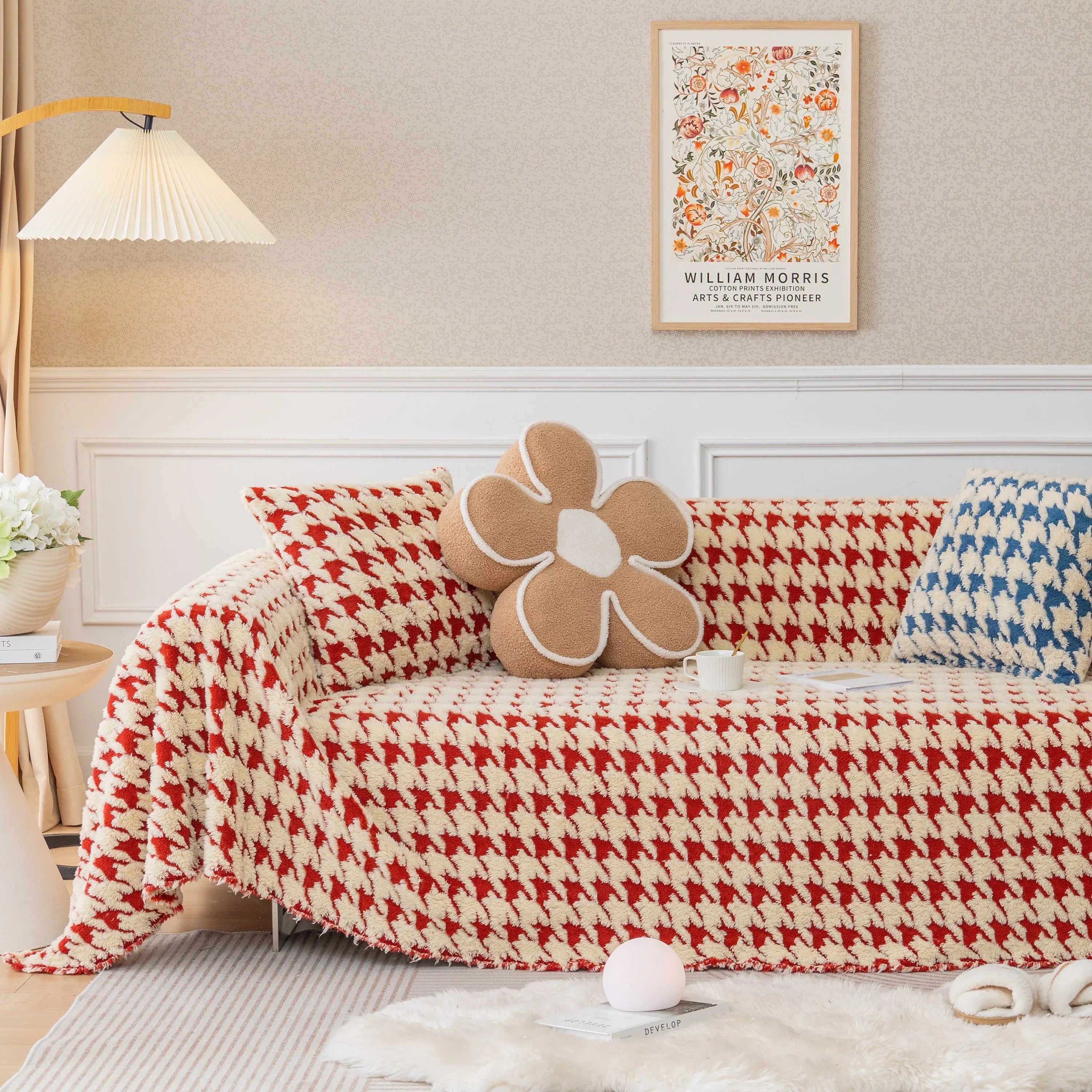 Luxury Plush Universal Couch Cover Blanket, Washable Couch Protector Houndstooth Sofa Covers - TaroTextile