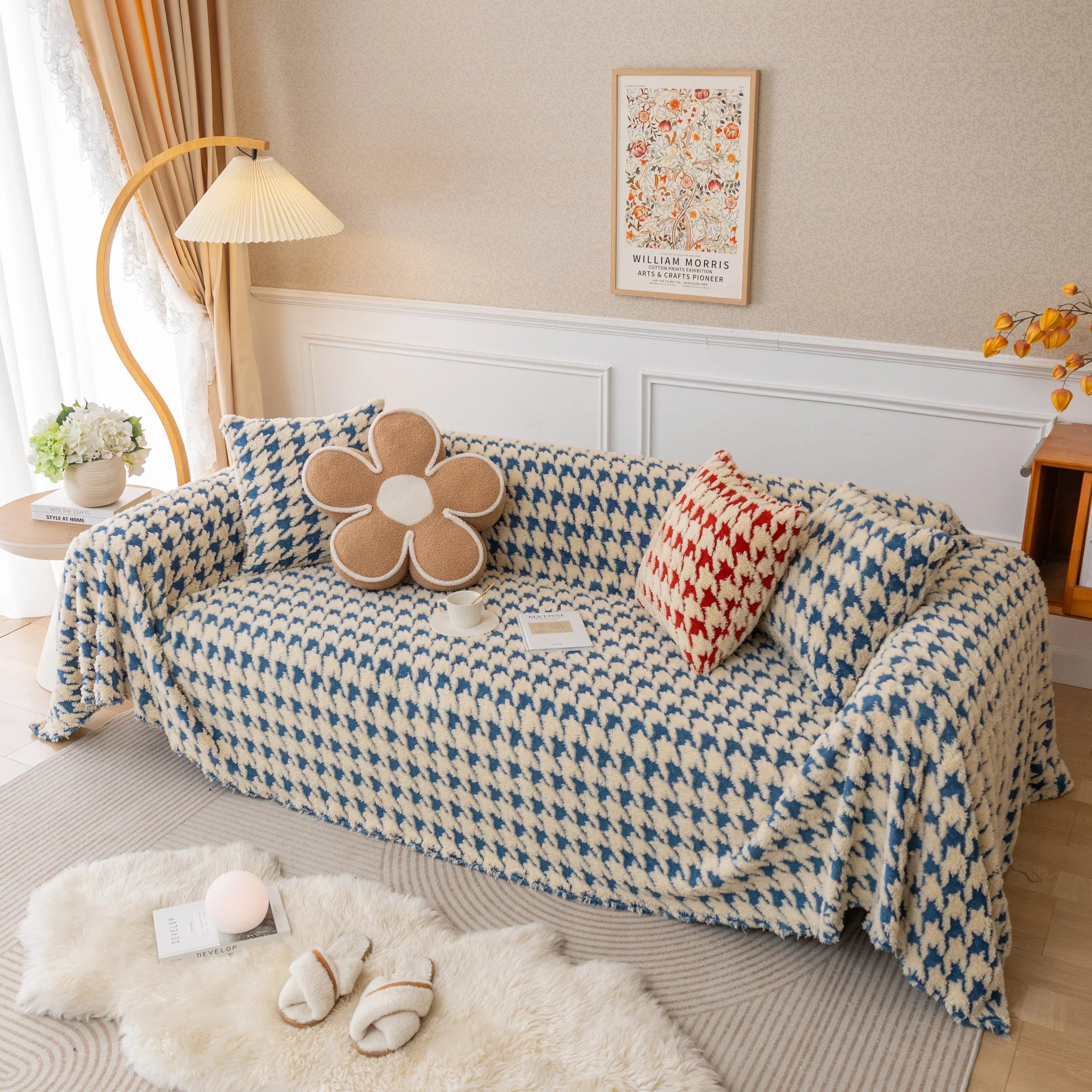 Luxury Plush Universal Couch Cover Blanket, Washable Couch Protector Houndstooth Sofa Covers - TaroTextile