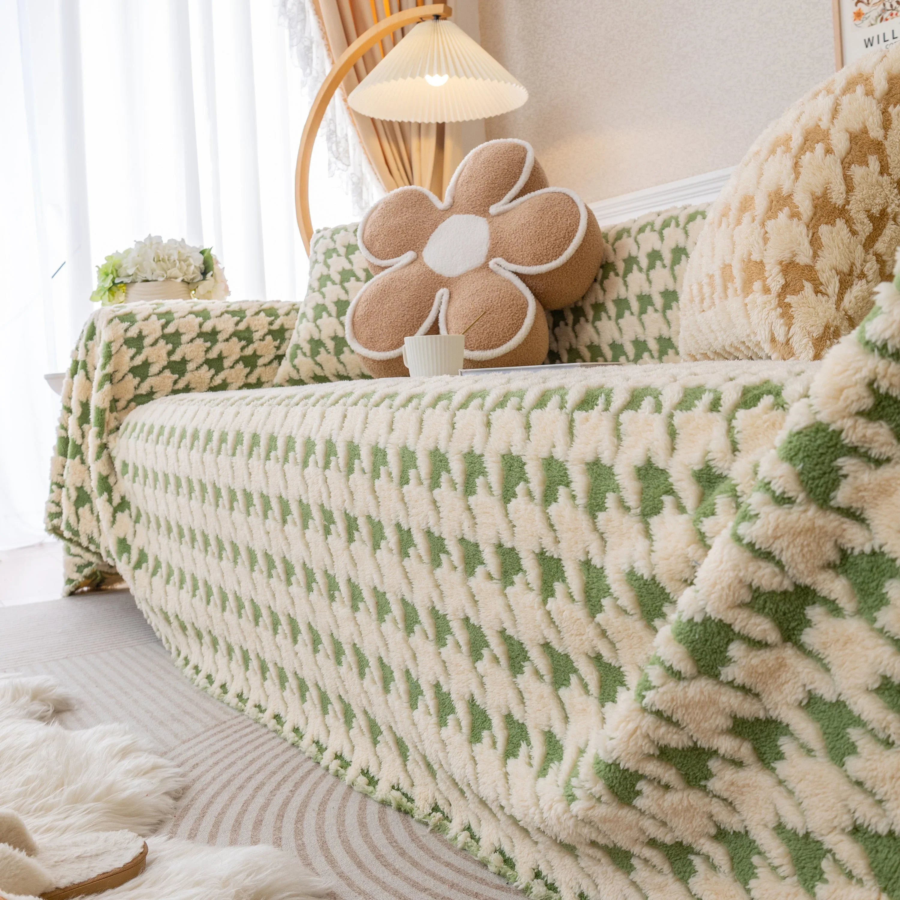 Luxury Plush Universal Couch Cover Blanket, Washable Couch Protector Houndstooth Sofa Covers - TaroTextile