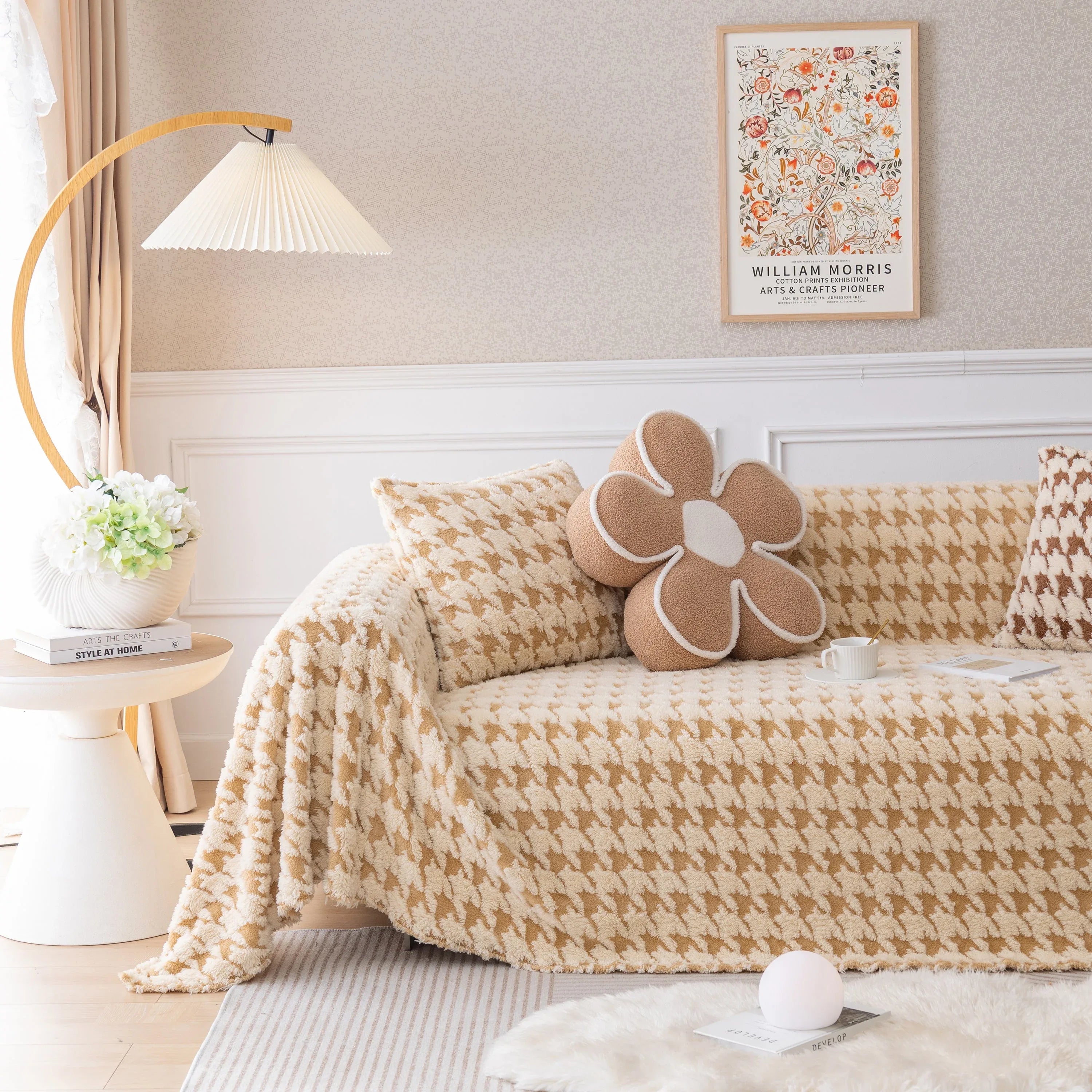 Luxury Plush Universal Couch Cover Blanket, Washable Couch Protector Houndstooth Sofa Covers - TaroTextile