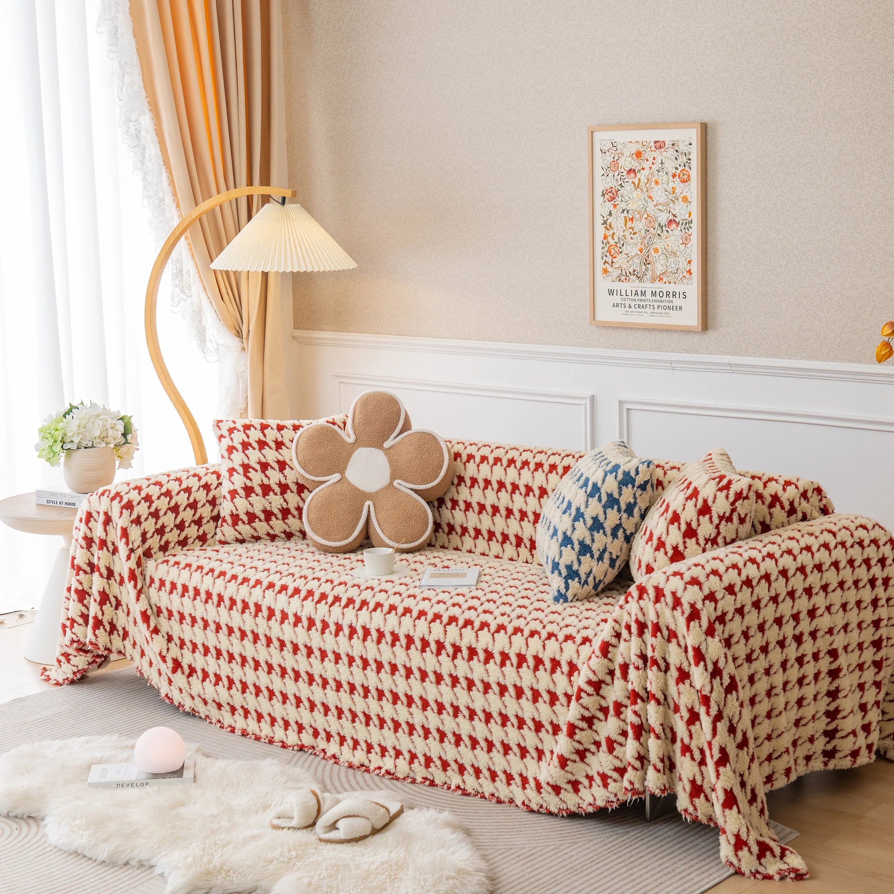 Luxury Plush Universal Couch Cover Blanket, Washable Couch Protector Houndstooth Sofa Covers - TaroTextile