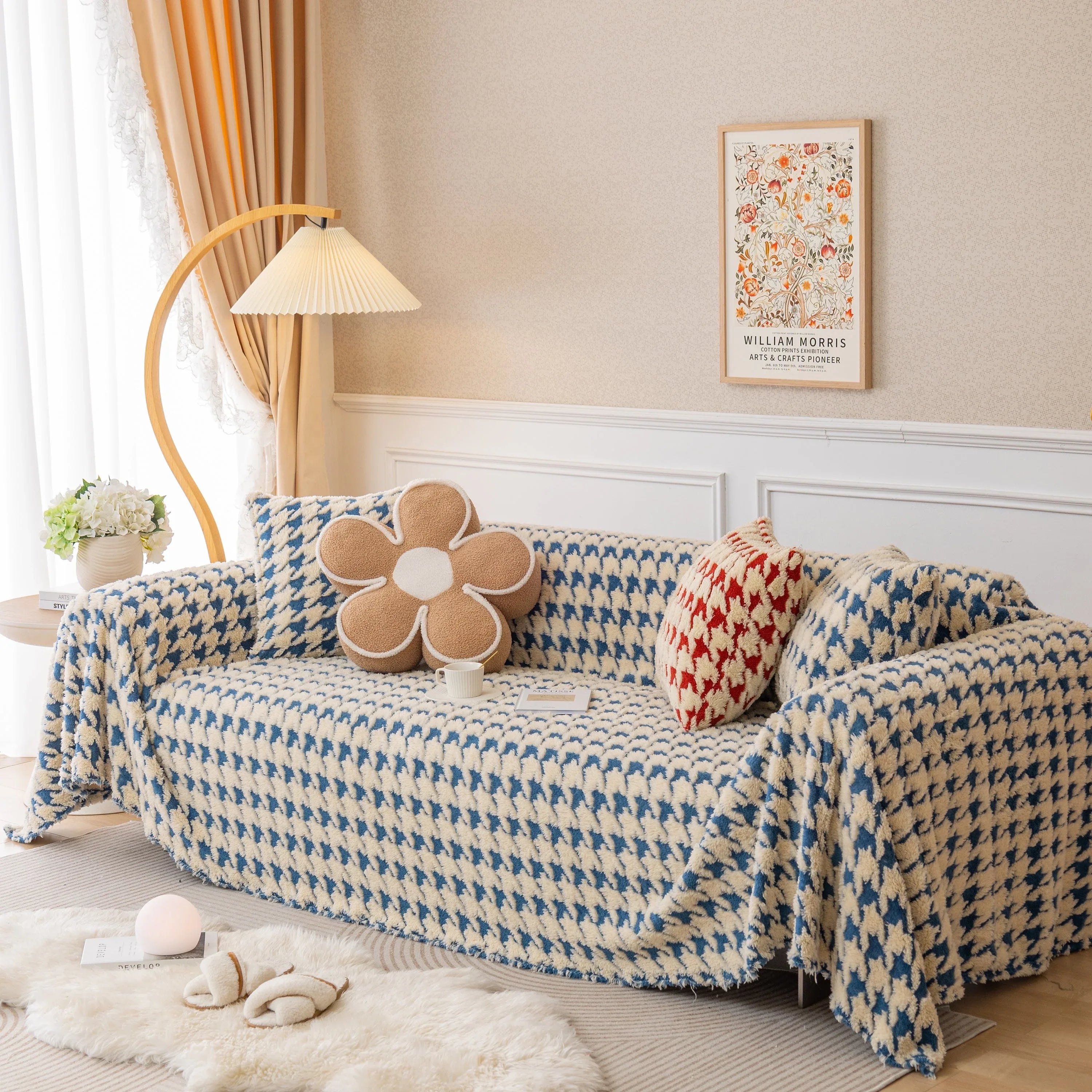 Luxury Plush Universal Couch Cover Blanket, Washable Couch Protector Houndstooth Sofa Covers - TaroTextile