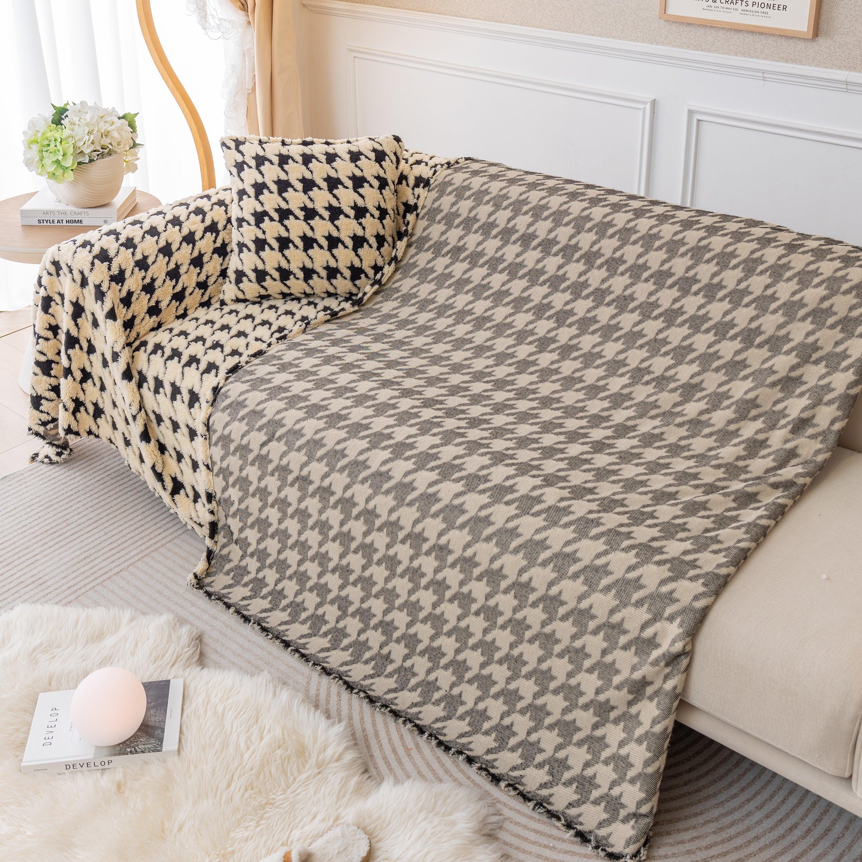 Luxury Plush Universal Couch Cover Blanket, Washable Couch Protector Houndstooth Sofa Covers - TaroTextile