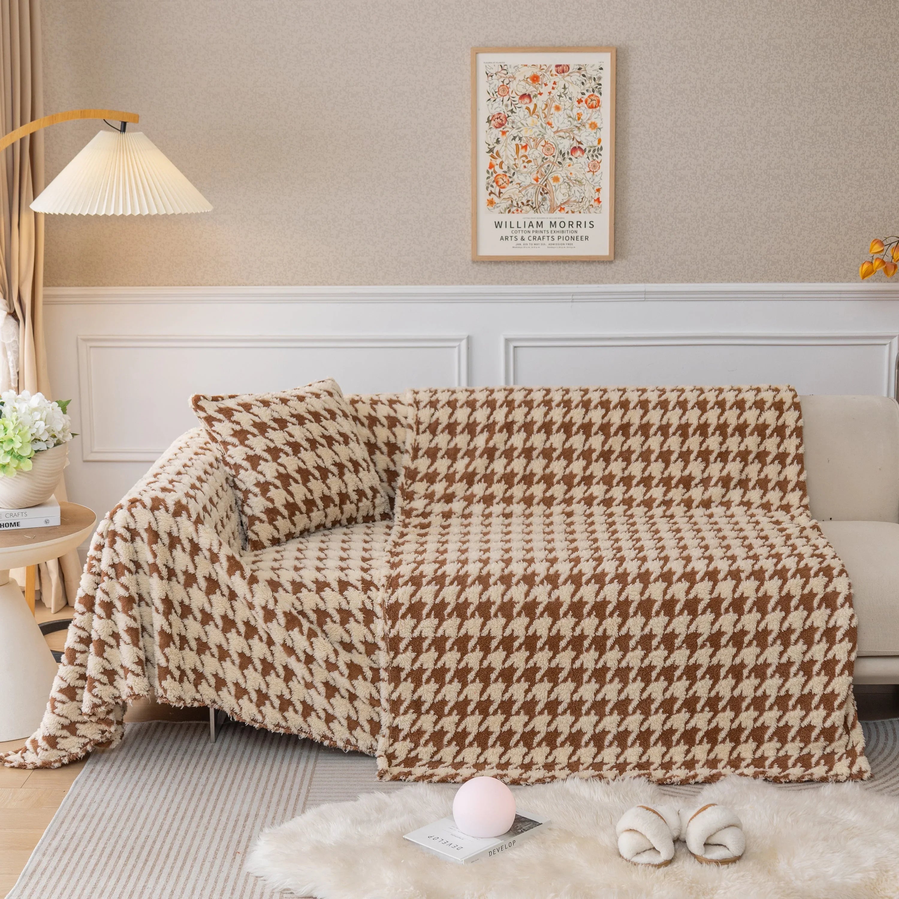 Luxury Plush Universal Couch Cover Blanket, Washable Couch Protector Houndstooth Sofa Covers - TaroTextile