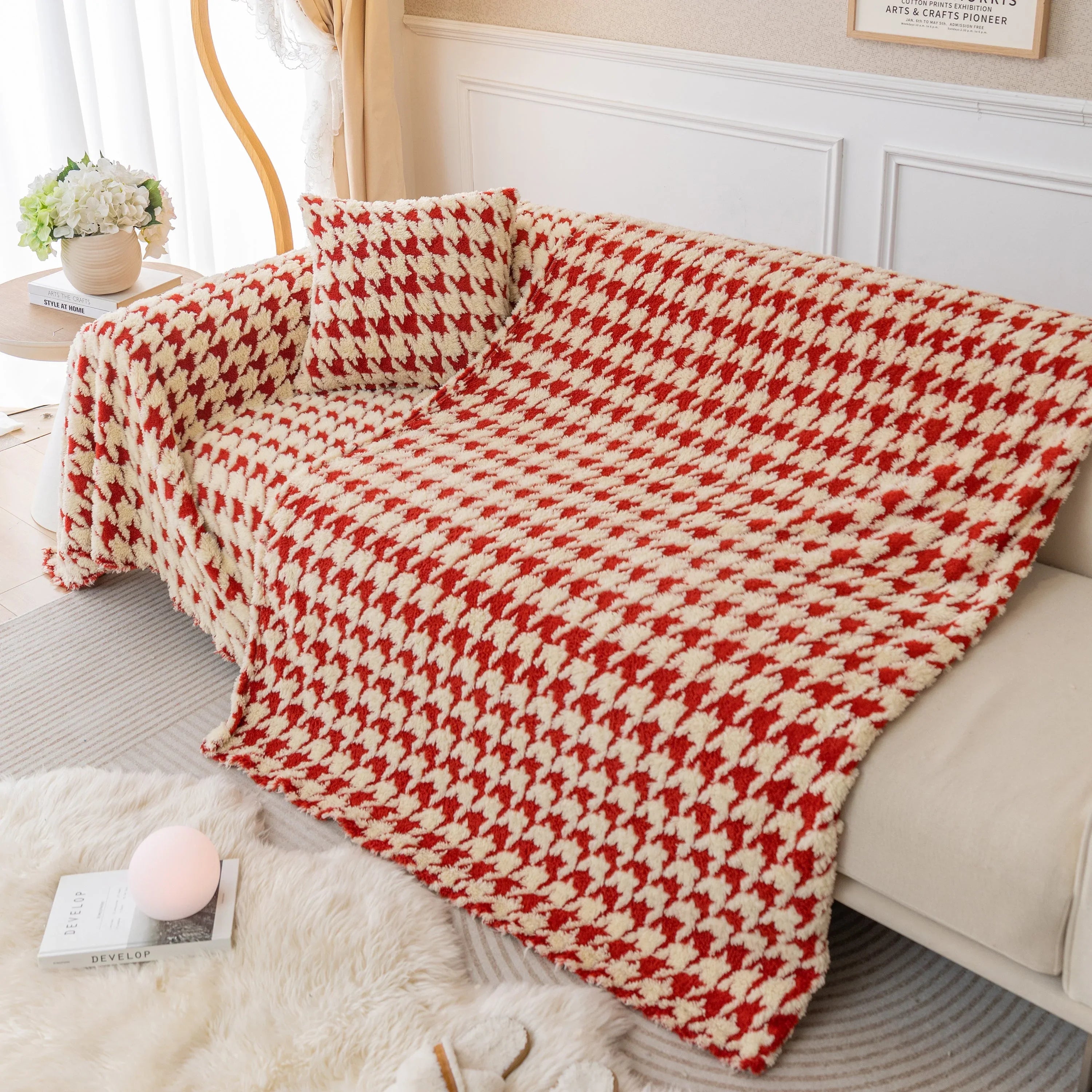Luxury Plush Universal Couch Cover Blanket, Washable Couch Protector Houndstooth Sofa Covers - TaroTextile