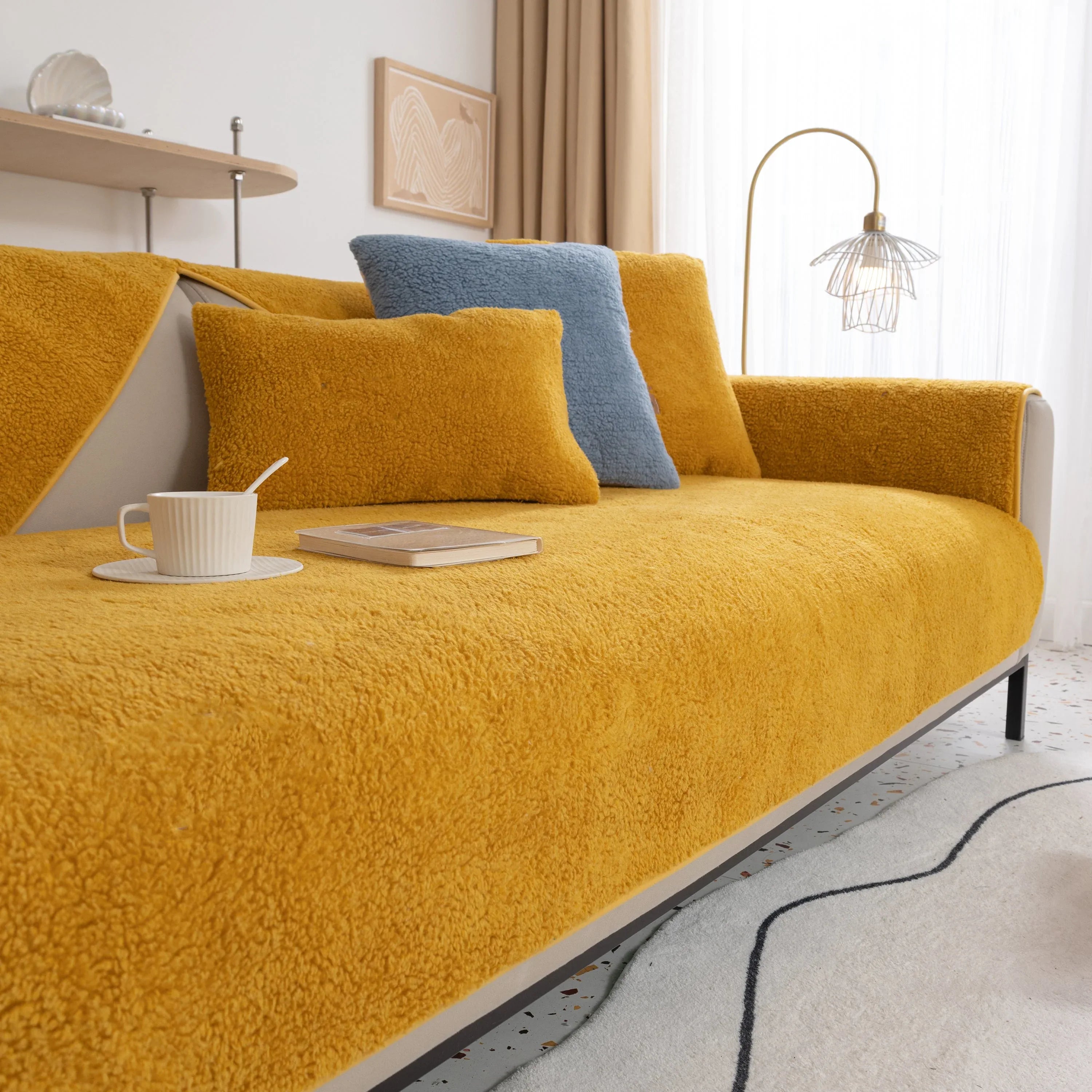 Luxury Sherpa Fleece Solid Sofa Towels Thickened Plush Non Slip Sofa Cushion Covers - TaroTextile
