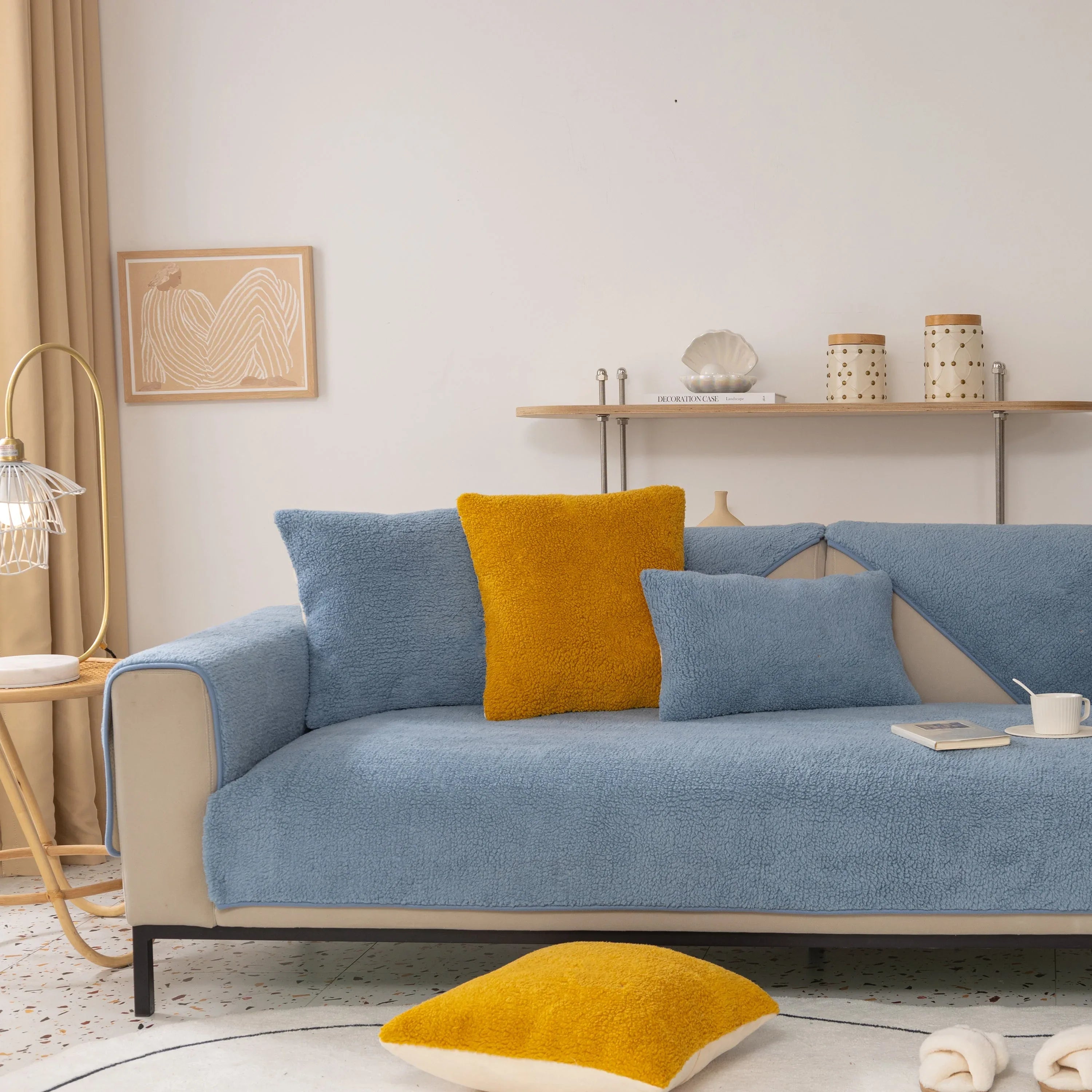 Luxury Sherpa Fleece Solid Sofa Towels Thickened Plush Non Slip Sofa Cushion Covers - TaroTextile