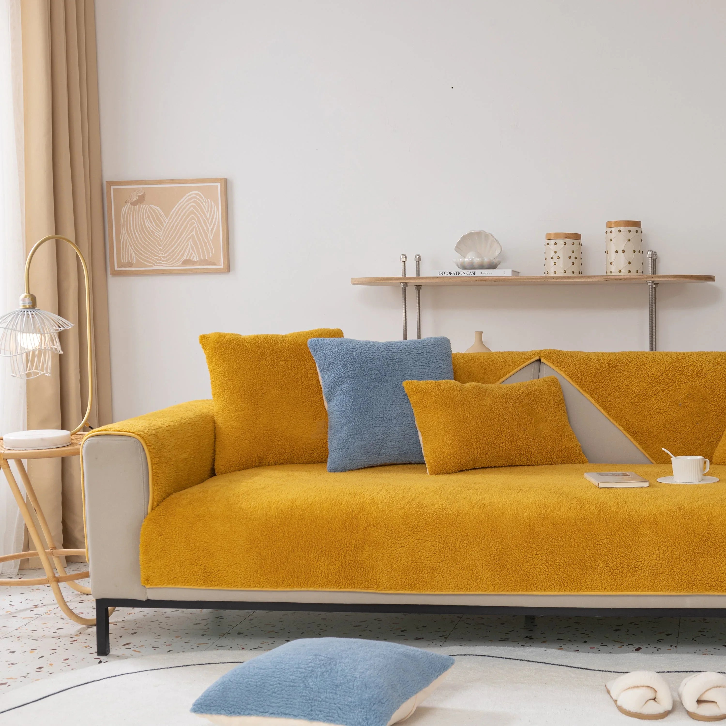 Luxury Sherpa Fleece Solid Sofa Towels Thickened Plush Non Slip Sofa Cushion Covers - TaroTextile