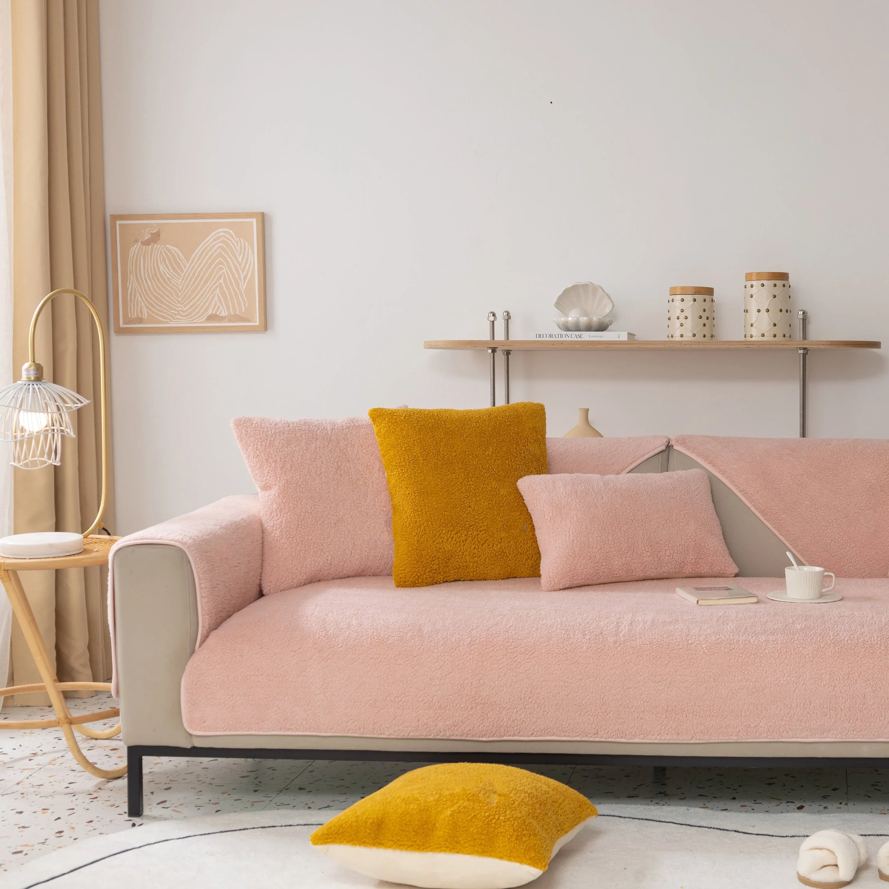 Luxury Sherpa Fleece Solid Sofa Towels Thickened Plush Non Slip Sofa Cushion Covers - TaroTextile