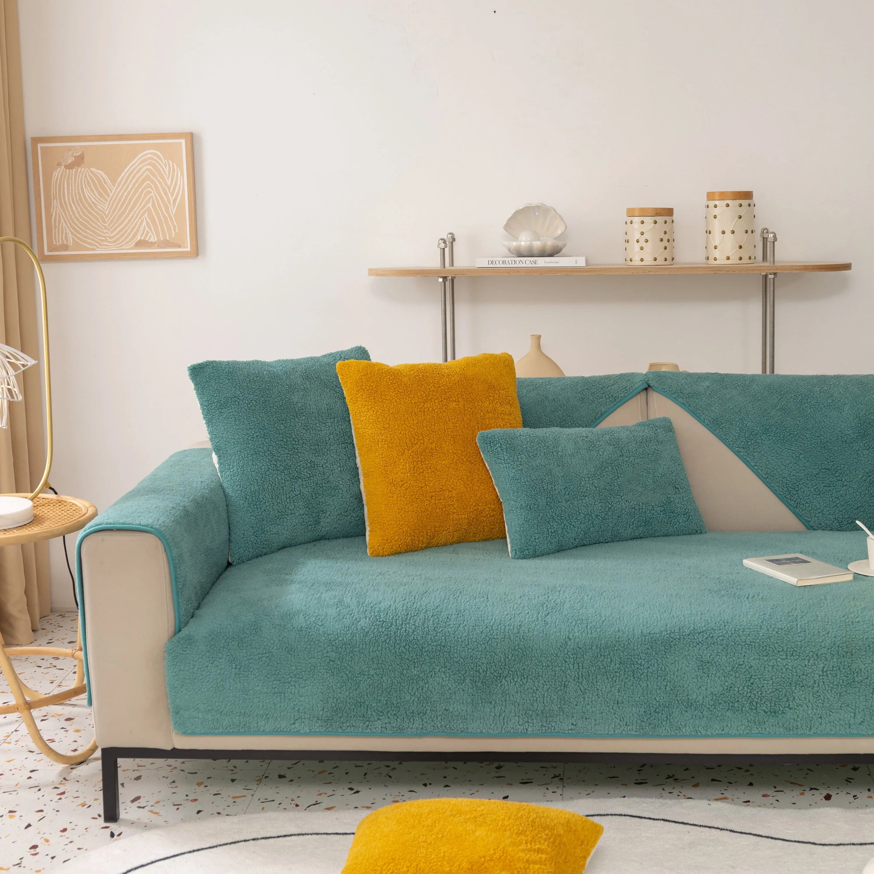 Luxury Sherpa Fleece Solid Sofa Towels Thickened Plush Non Slip Sofa Cushion Covers - TaroTextile