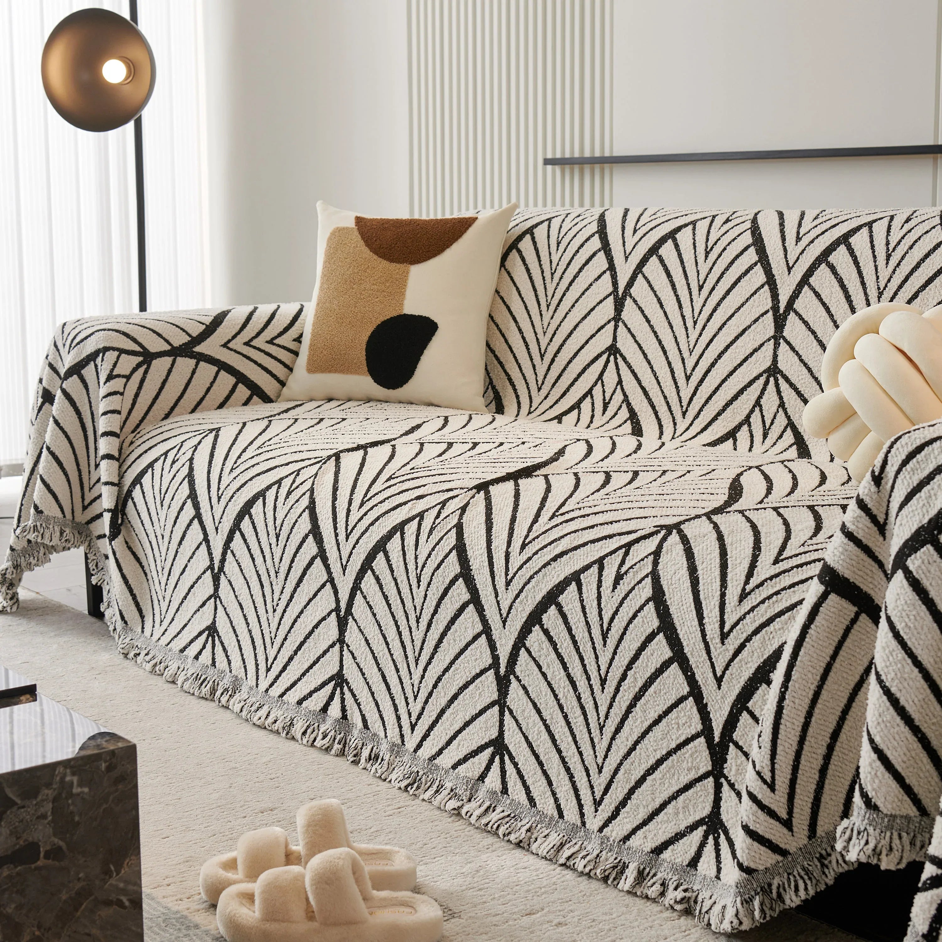 Maple Leaves Reversible Chenille Blanket Covers for Couch, Furniture Decoration Cover Sofa Slipcovers - TaroTextile