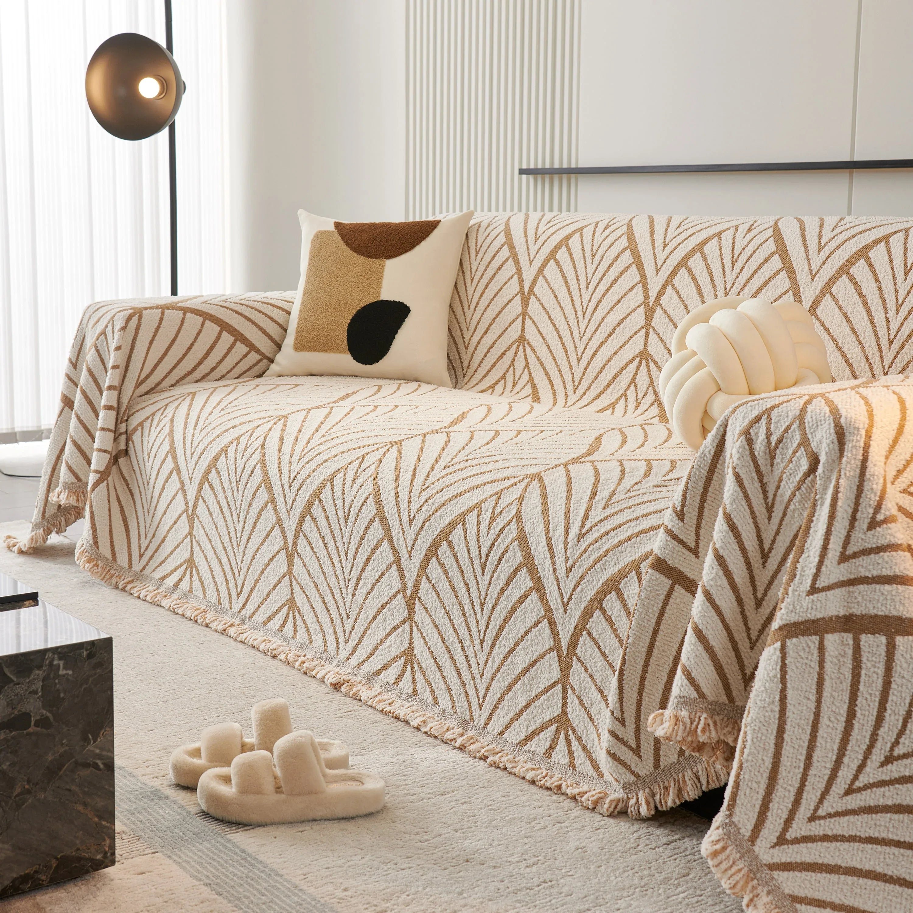 Maple Leaves Reversible Chenille Blanket Covers for Couch, Furniture Decoration Cover Sofa Slipcovers - TaroTextile