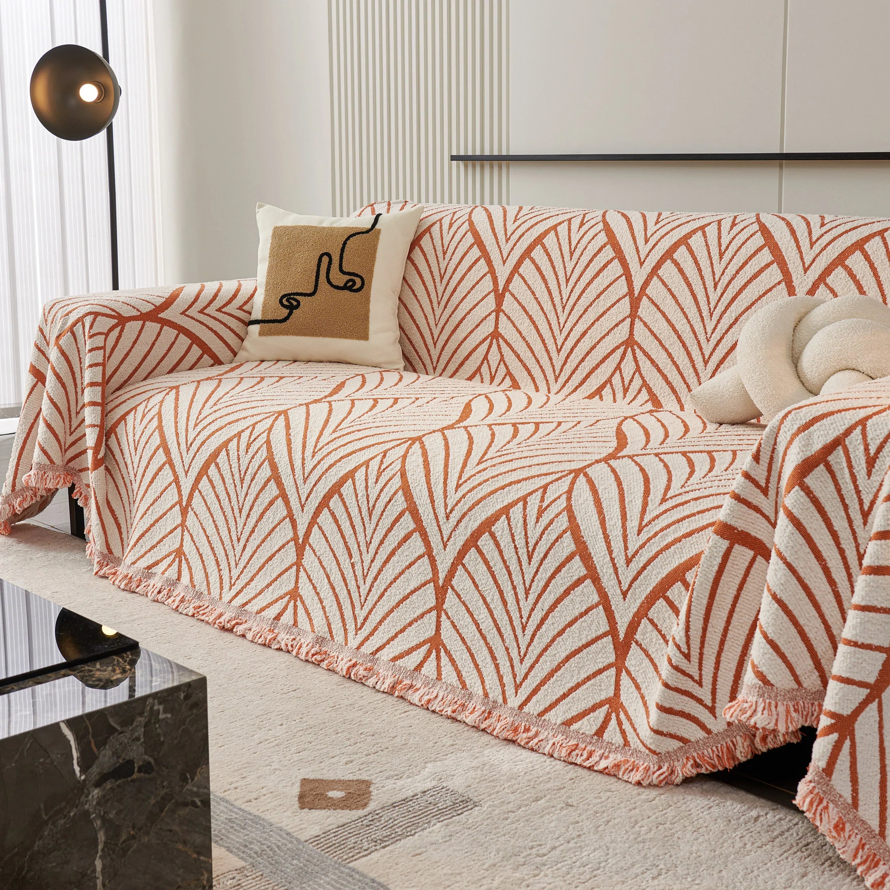 Maple Leaves Reversible Chenille Blanket Covers for Couch, Furniture Decoration Cover Sofa Slipcovers - TaroTextile