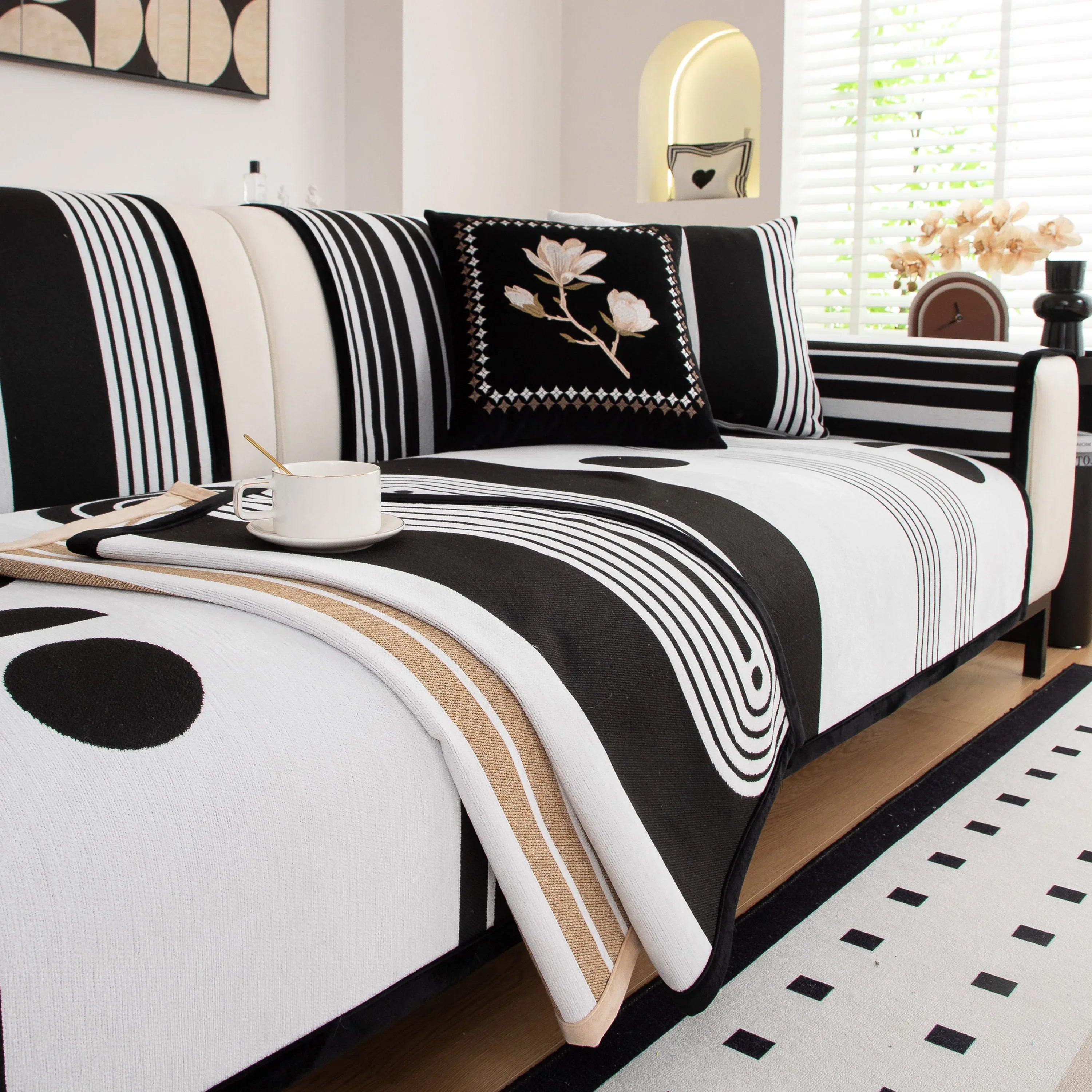 Modern Geometric Sofa Cover - Thick Woven, Pet Friendly, Stylish Couch Protector - TaroTextile