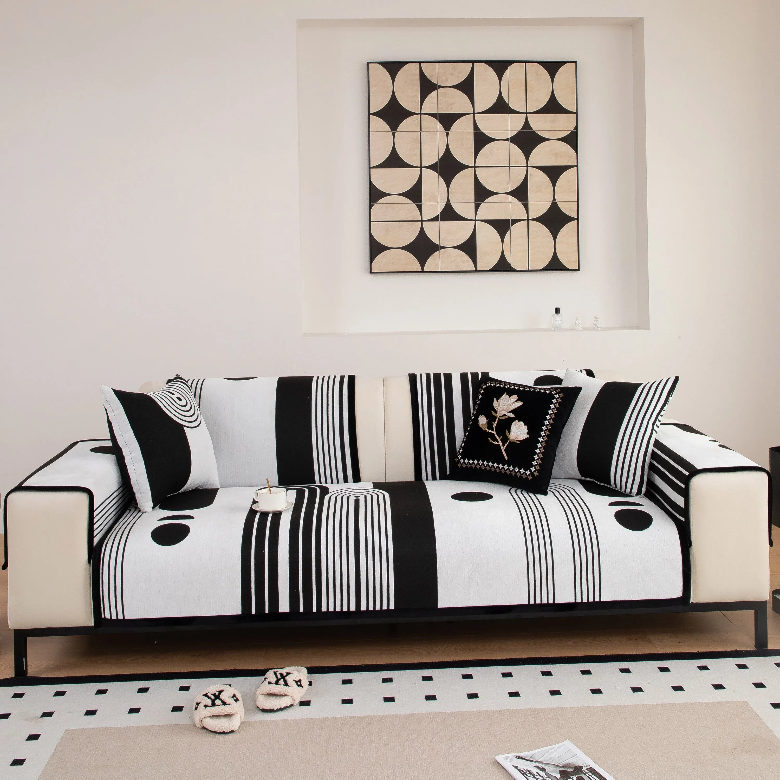 Modern Geometric Sofa Cover - Thick Woven, Pet Friendly, Stylish Couch Protector - TaroTextile