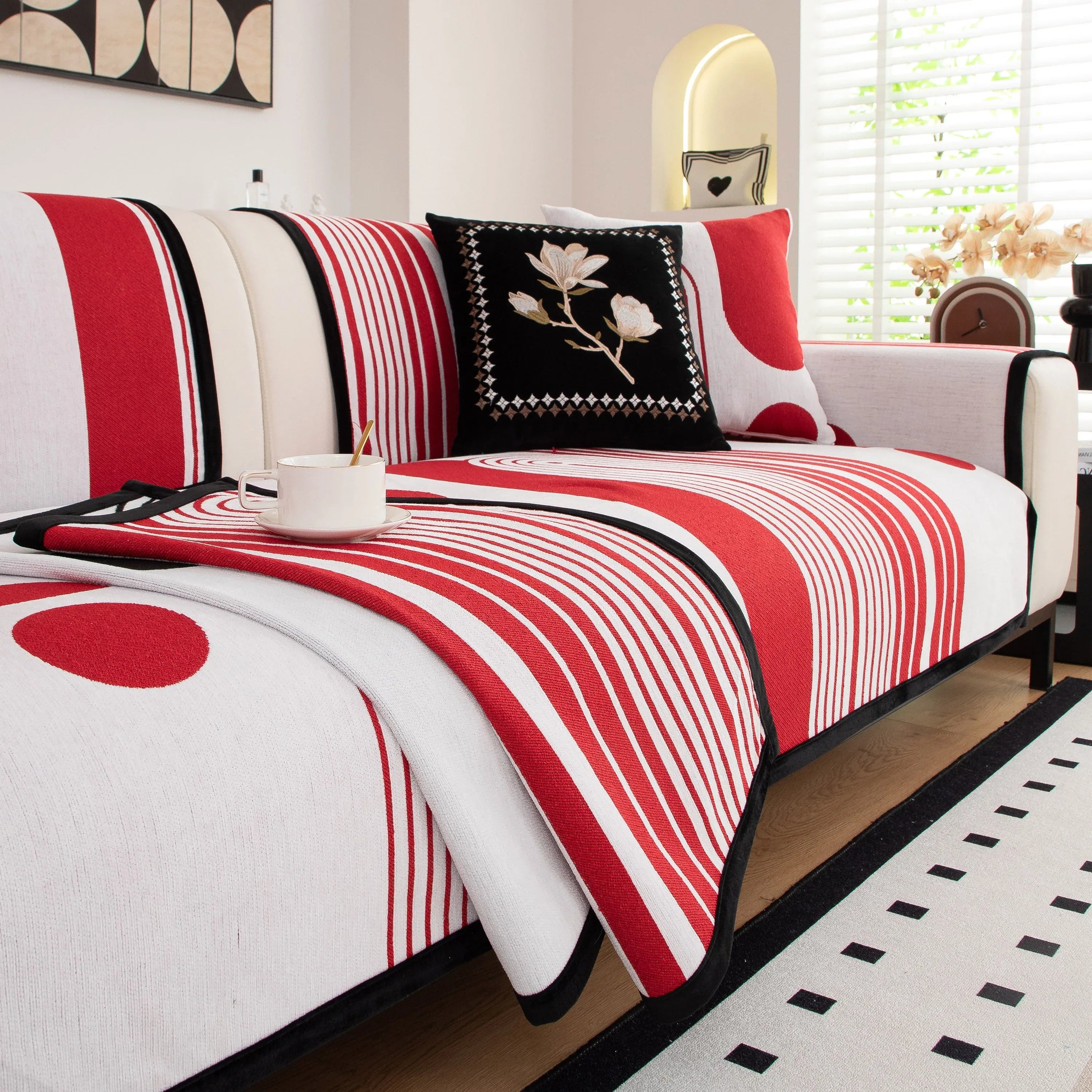 Modern Geometric Sofa Cover - Thick Woven, Pet Friendly, Stylish Couch Protector - TaroTextile