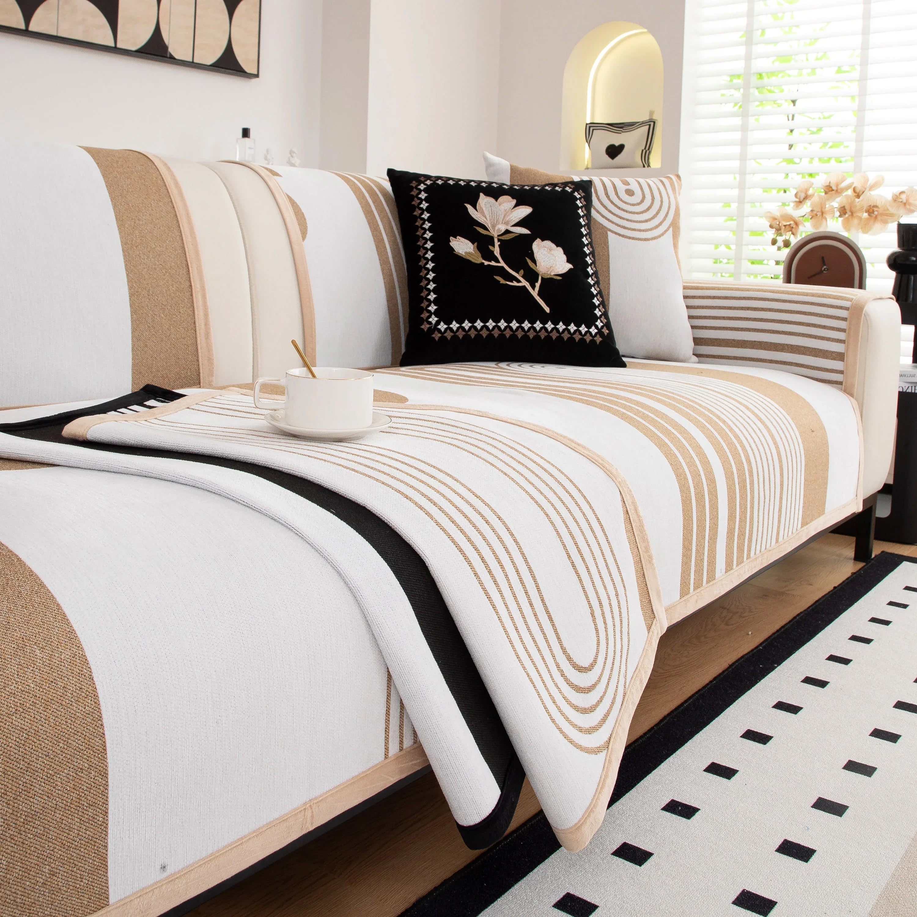 Modern Geometric Sofa Cover - Thick Woven, Pet Friendly, Stylish Couch Protector - TaroTextile