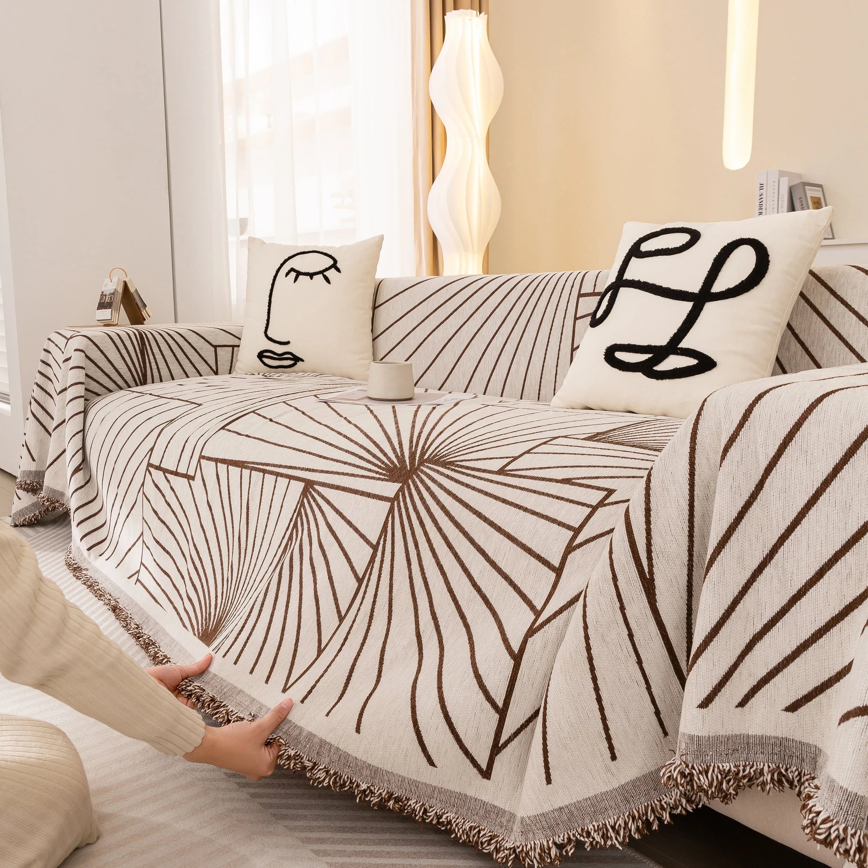 Modern Minimalist Chenille Line Pattern Sofa Cover, Dust and Scratch Resistant Throw Blankets for Couch - TaroTextile