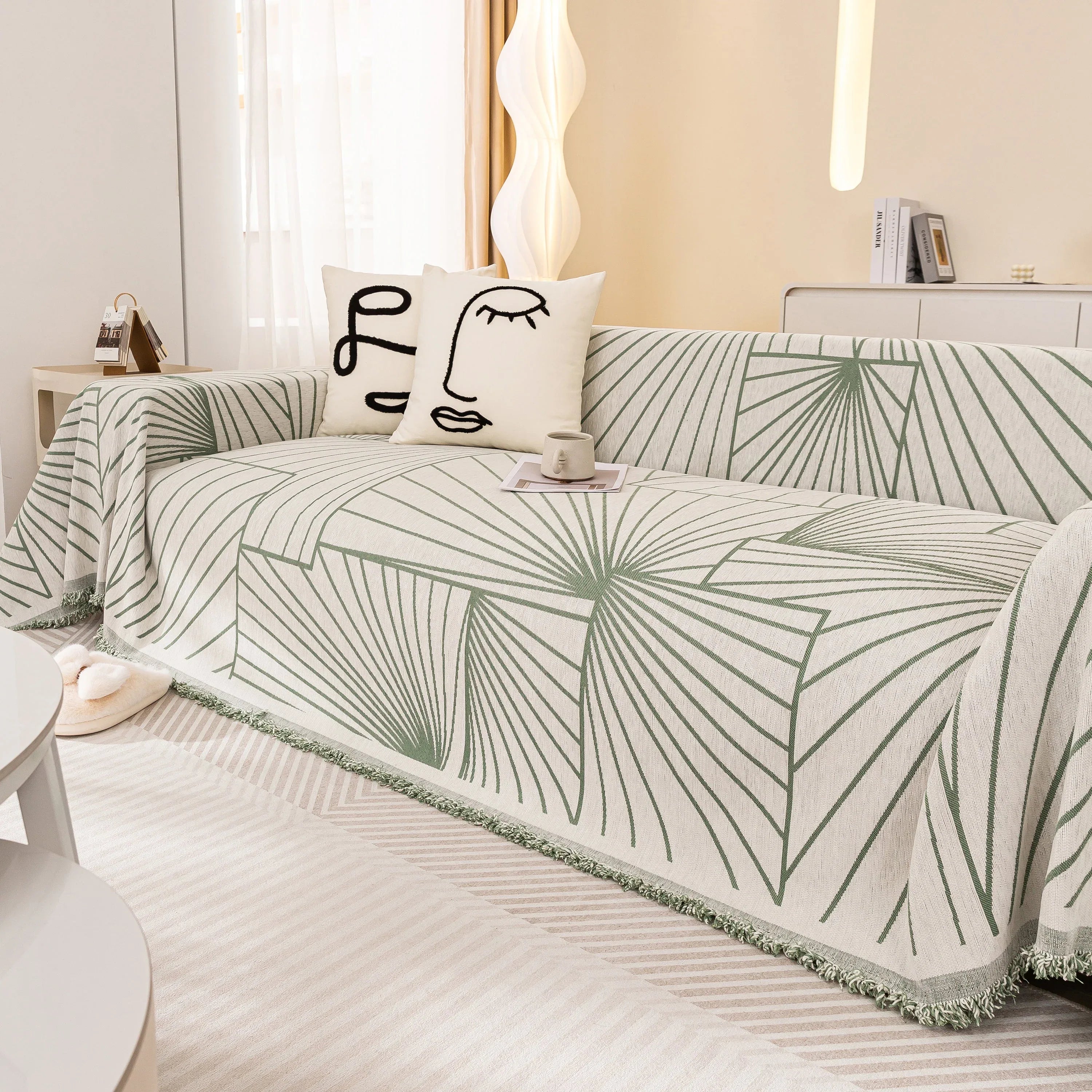 Modern Minimalist Chenille Line Pattern Sofa Cover, Dust and Scratch Resistant Throw Blankets for Couch - TaroTextile