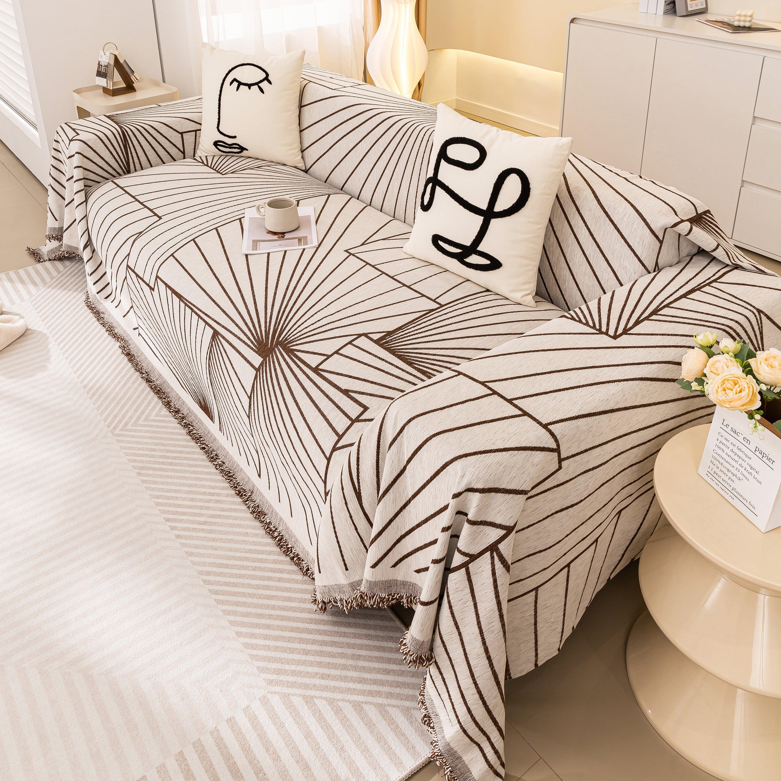 Modern Minimalist Chenille Line Pattern Sofa Cover, Dust and Scratch Resistant Throw Blankets for Couch - TaroTextile