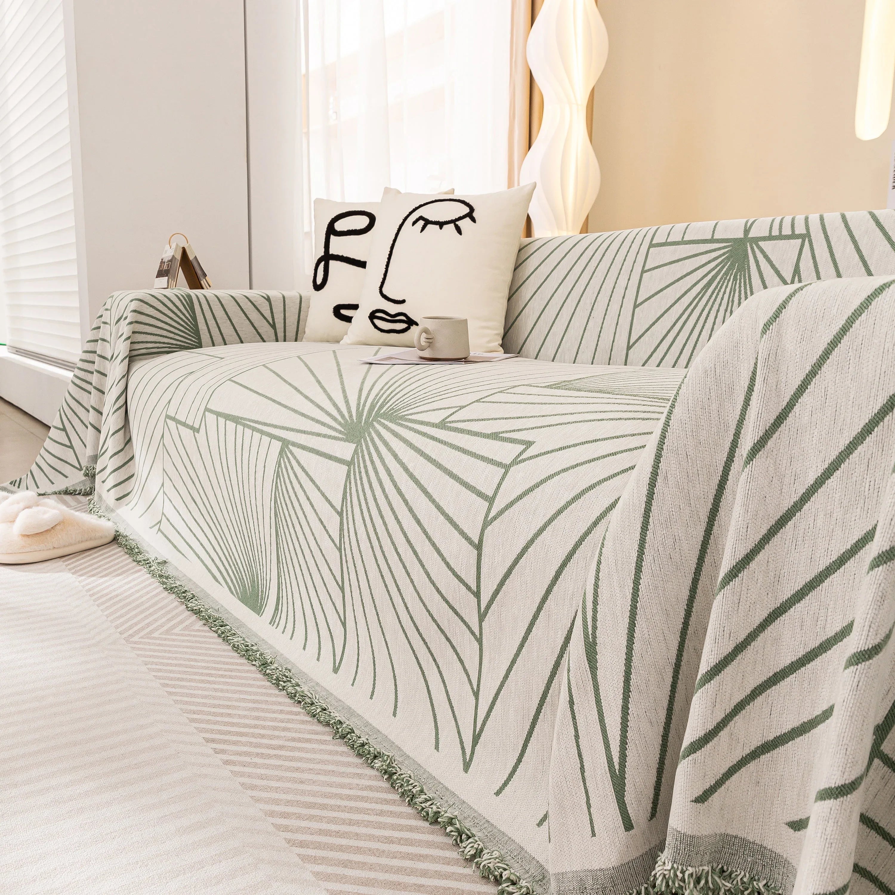 Modern Minimalist Chenille Line Pattern Sofa Cover, Dust and Scratch Resistant Throw Blankets for Couch - TaroTextile