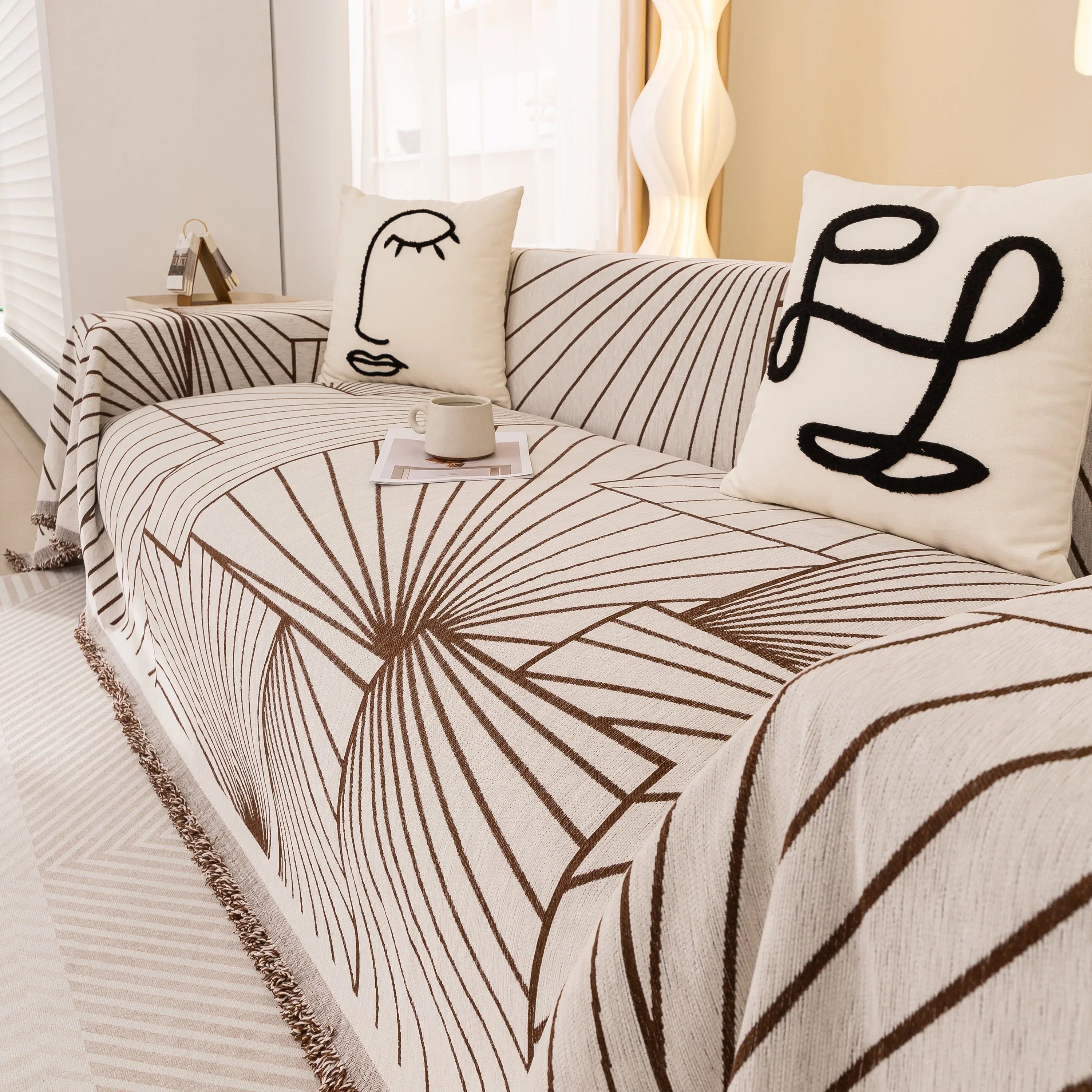 Modern Minimalist Chenille Line Pattern Sofa Cover, Dust and Scratch Resistant Throw Blankets for Couch - TaroTextile