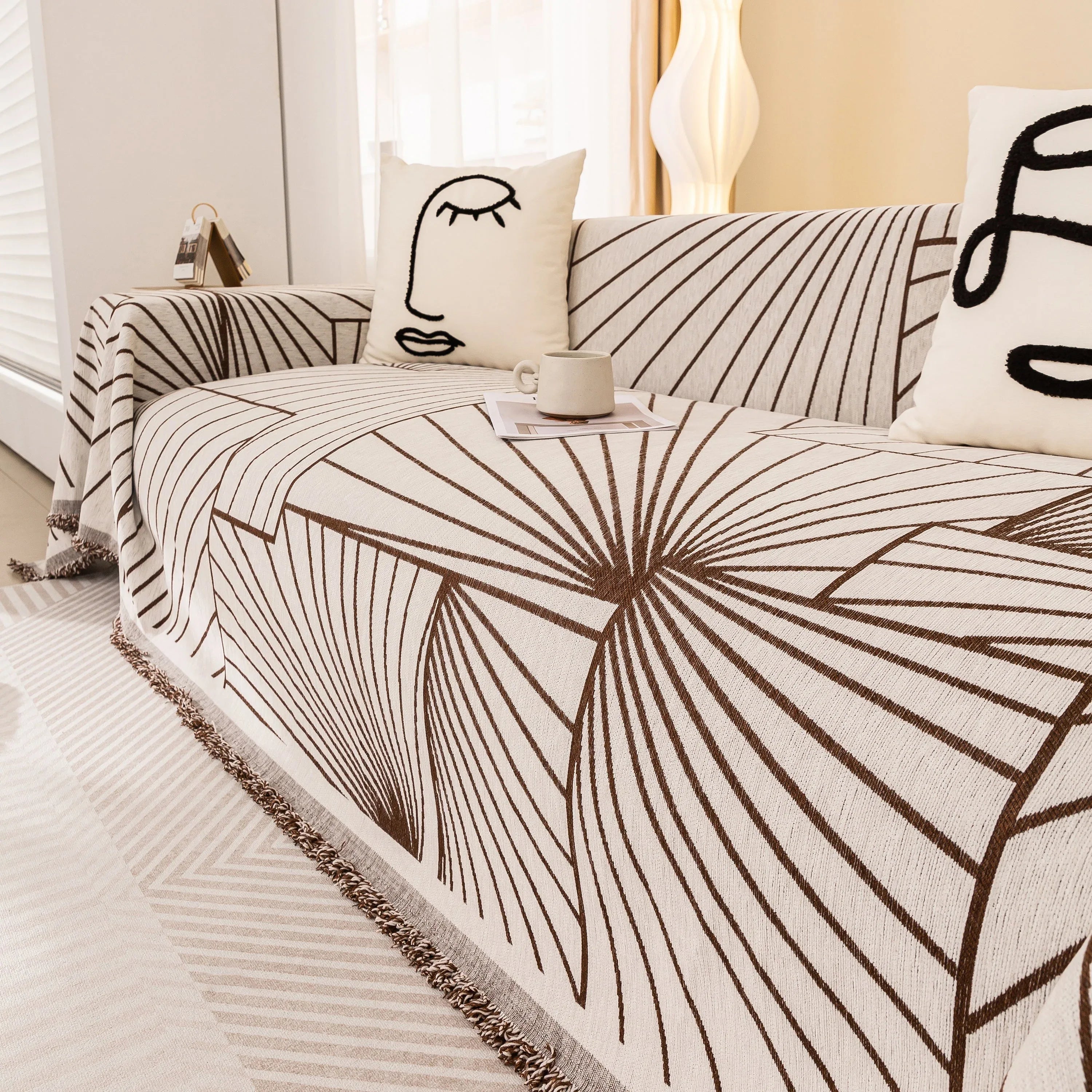 Modern Minimalist Chenille Line Pattern Sofa Cover, Dust and Scratch Resistant Throw Blankets for Couch - TaroTextile