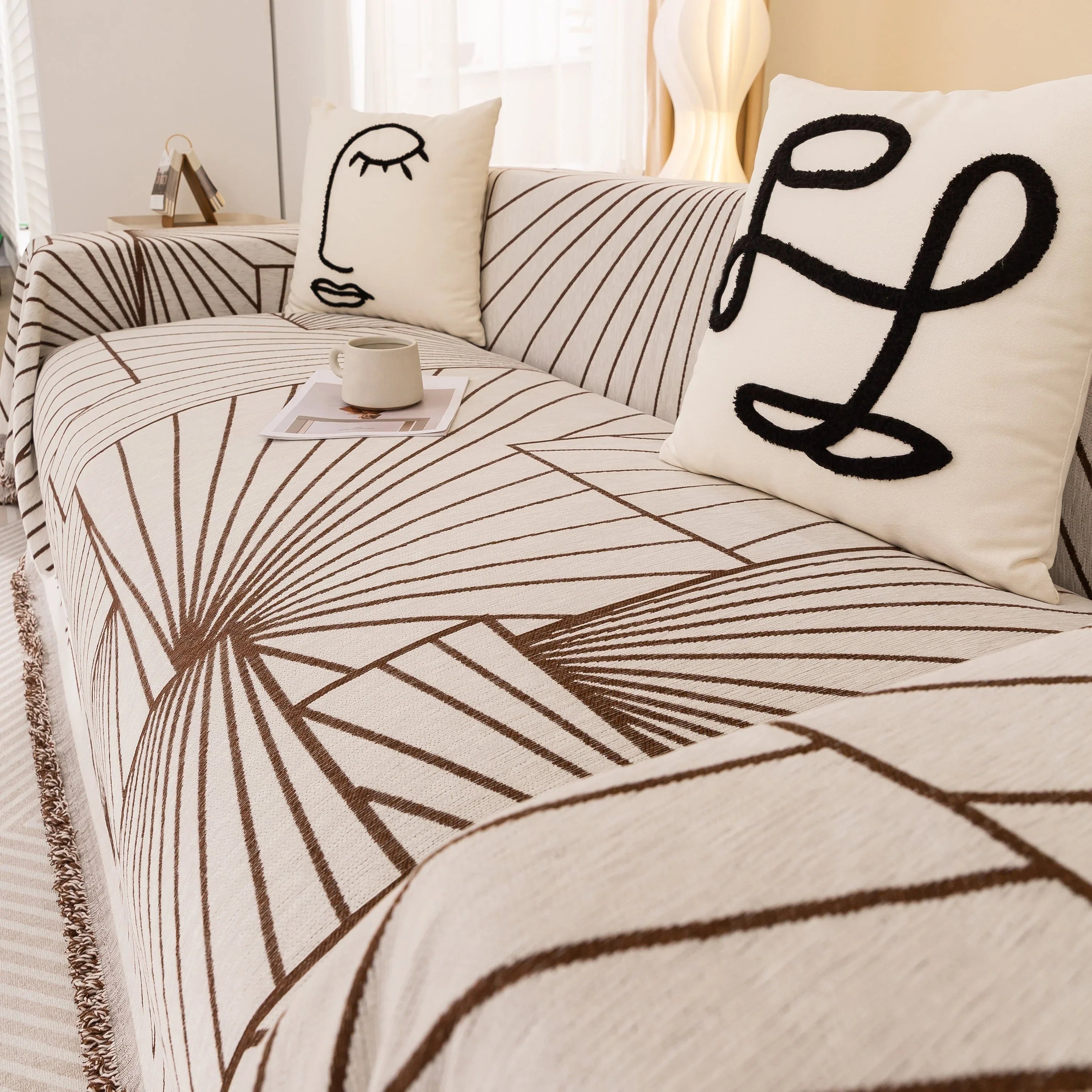 Modern Minimalist Chenille Line Pattern Sofa Cover, Dust and Scratch Resistant Throw Blankets for Couch - TaroTextile
