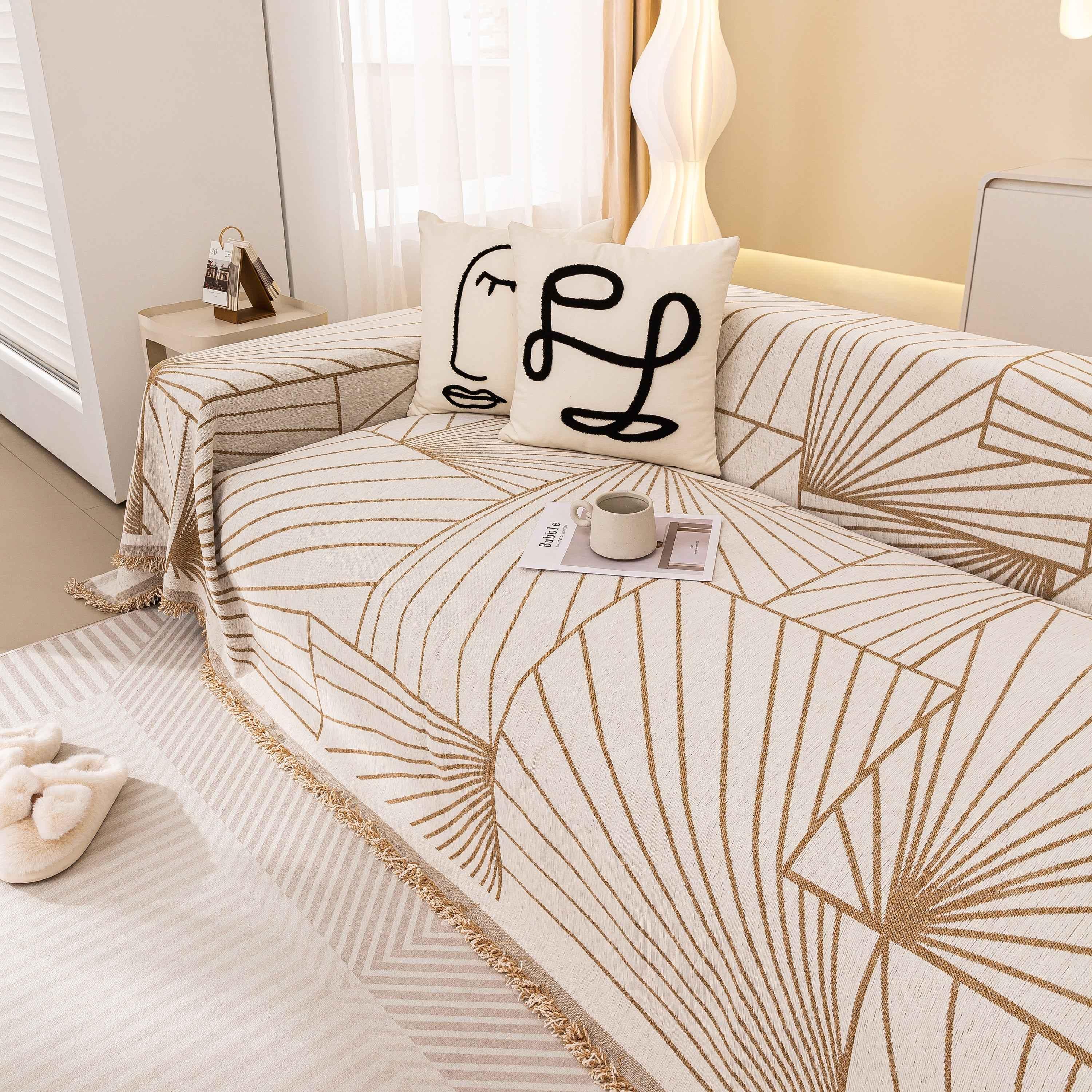 Modern Minimalist Chenille Line Pattern Sofa Cover, Dust and Scratch Resistant Throw Blankets for Couch - TaroTextile