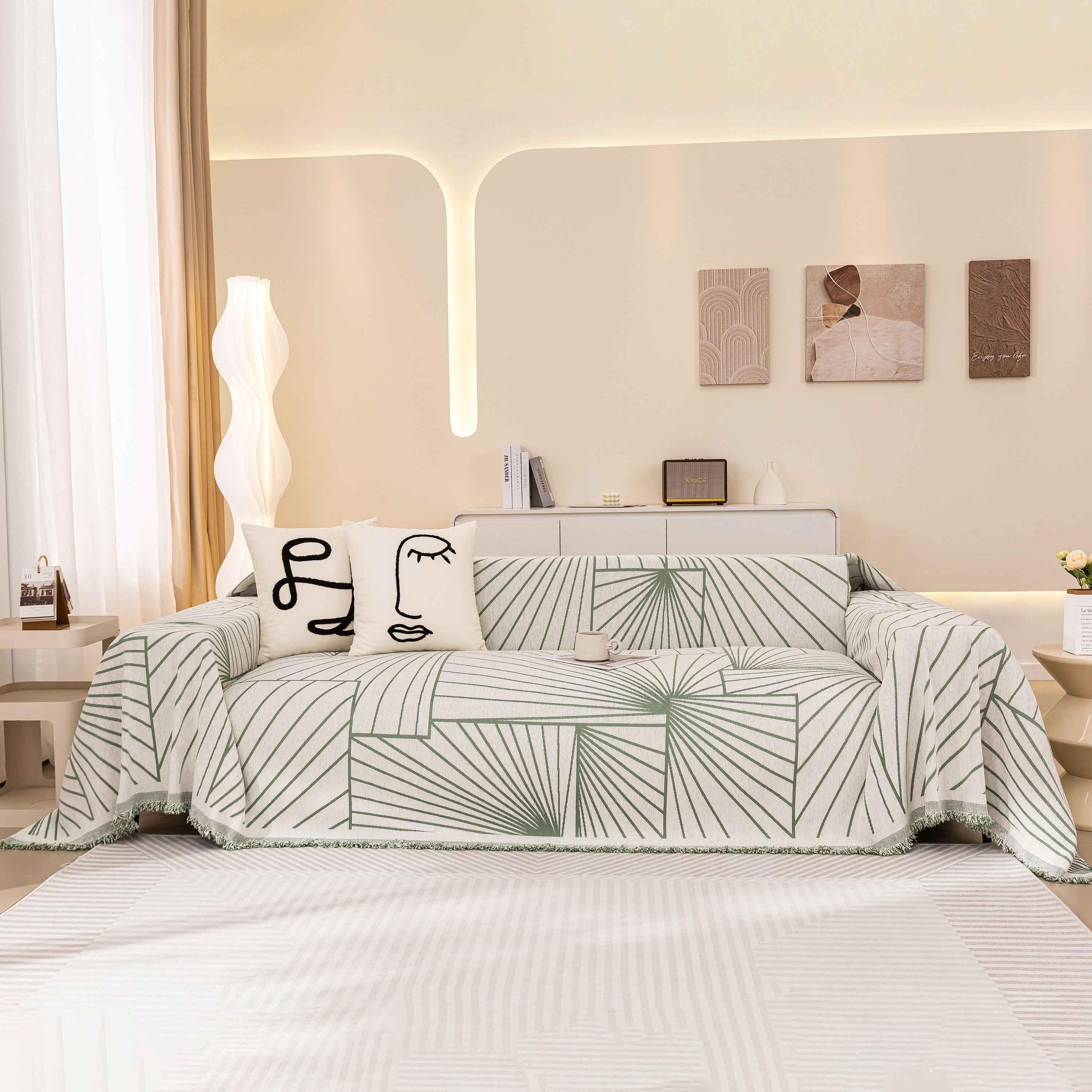 Modern Minimalist Chenille Line Pattern Sofa Cover, Dust and Scratch Resistant Throw Blankets for Couch - TaroTextile