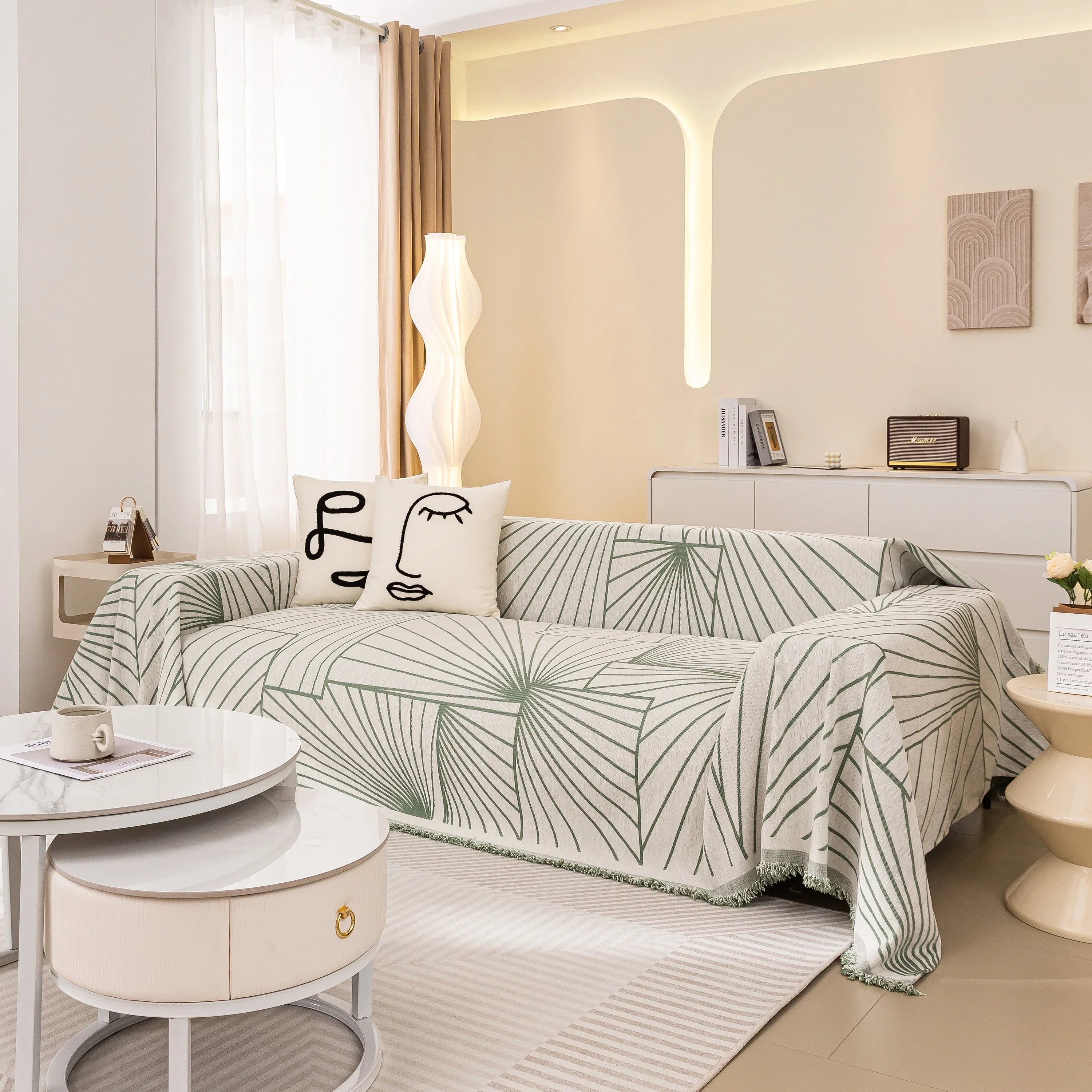 Modern Minimalist Chenille Line Pattern Sofa Cover, Dust and Scratch Resistant Throw Blankets for Couch - TaroTextile