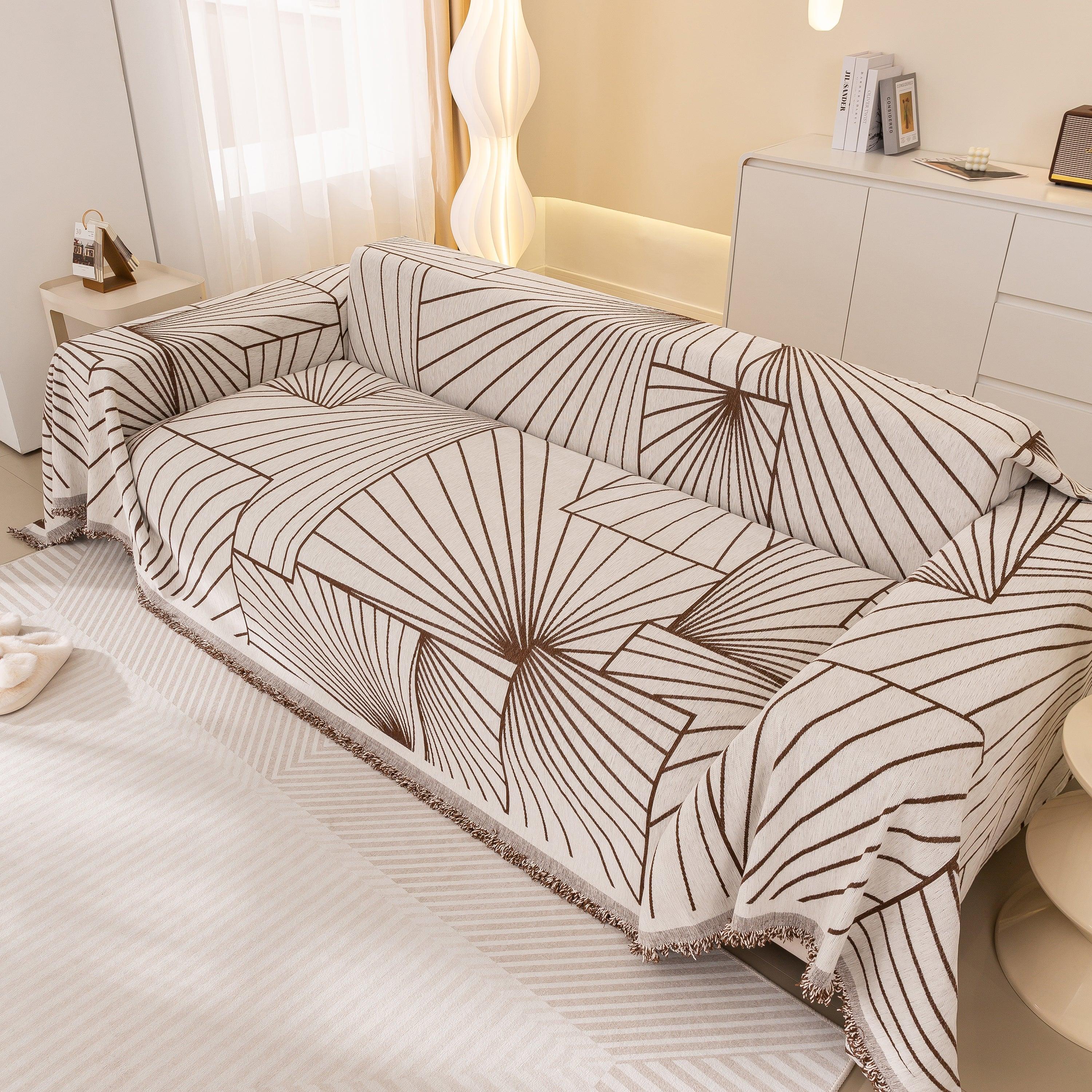 Modern Minimalist Chenille Line Pattern Sofa Cover, Dust and Scratch Resistant Throw Blankets for Couch - TaroTextile