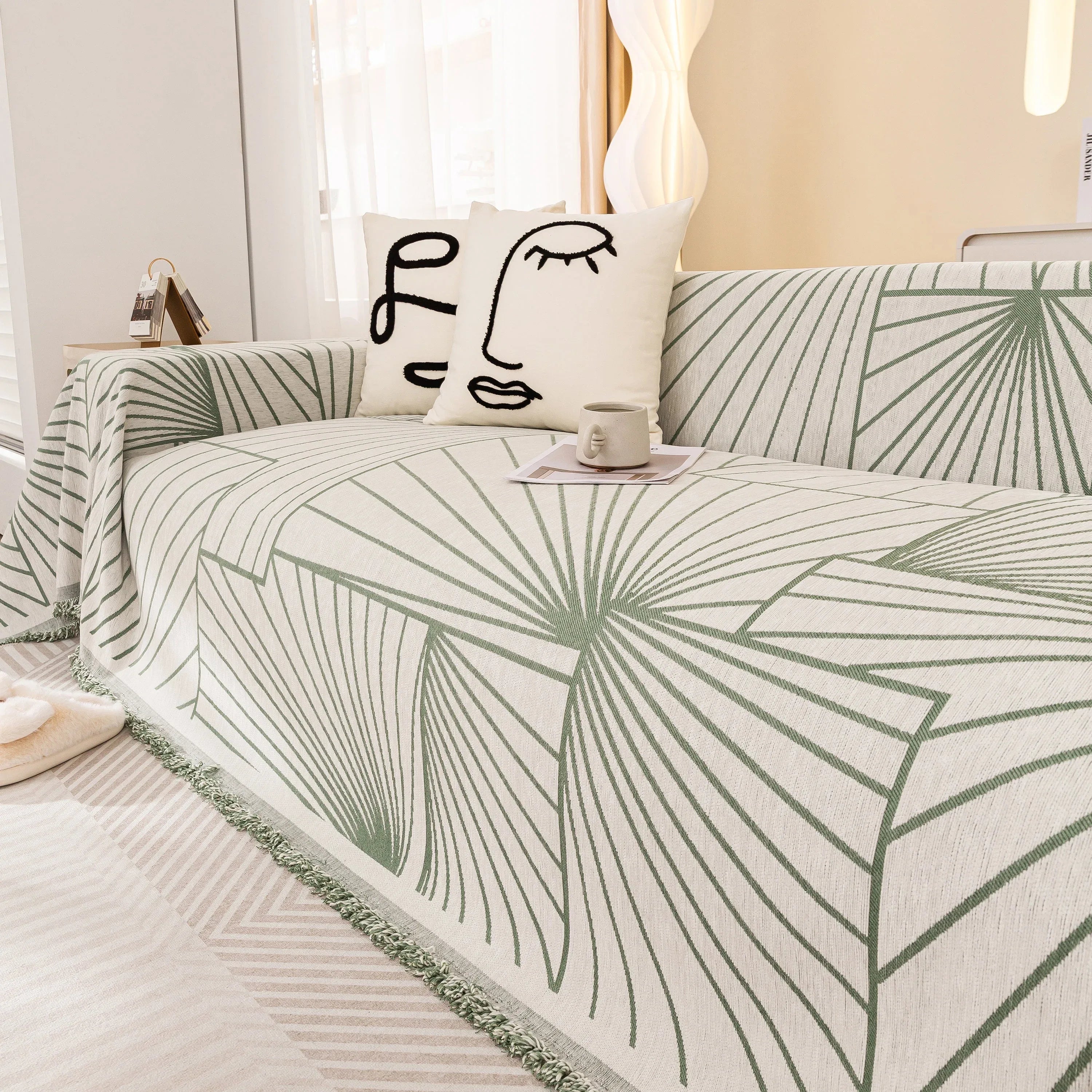 Modern Minimalist Chenille Line Pattern Sofa Cover, Dust and Scratch Resistant Throw Blankets for Couch - TaroTextile