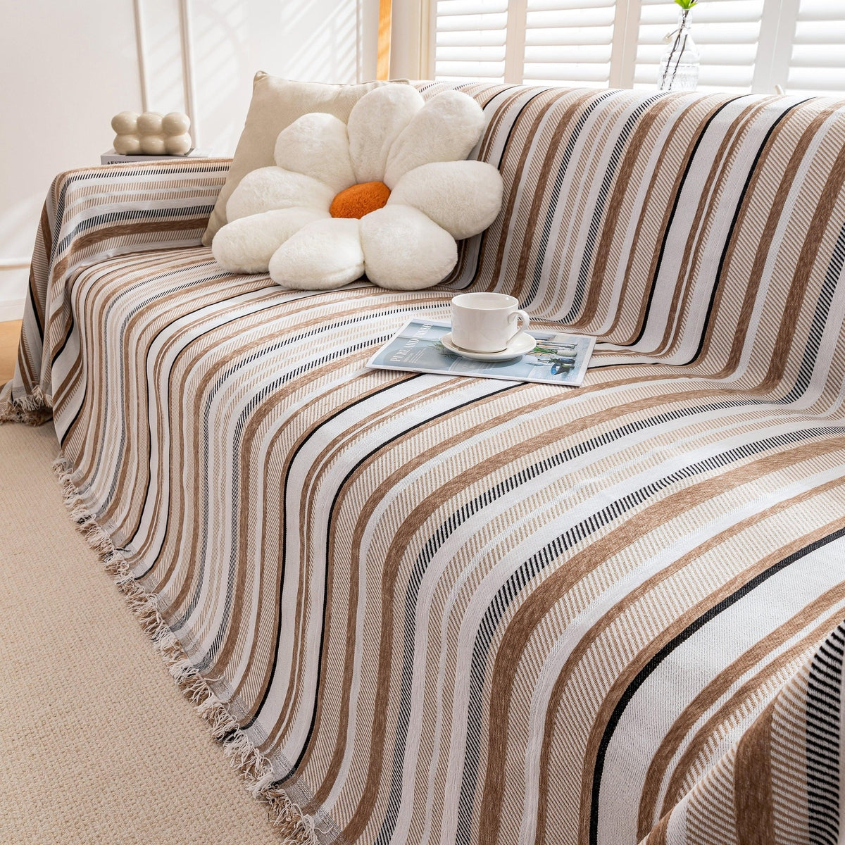 Modern Minimalist Sofa Throw Cover Cotton Knit Throws for Couch Scratch Proof Couch Cover - TaroTextile