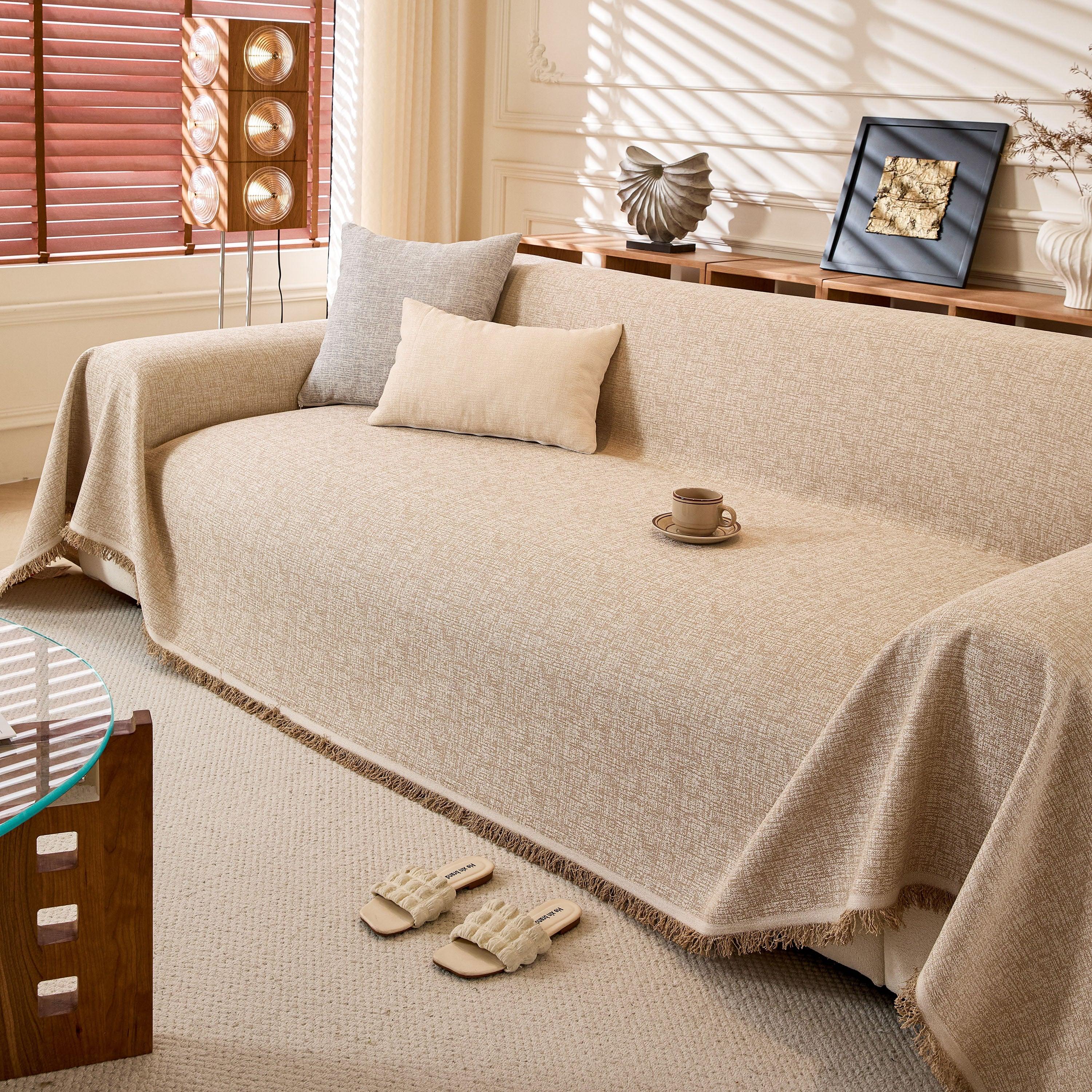 Natural Textured Linen Couch Cover, Breathable & Hypoallergenic Furniture Protector - TaroTextile
