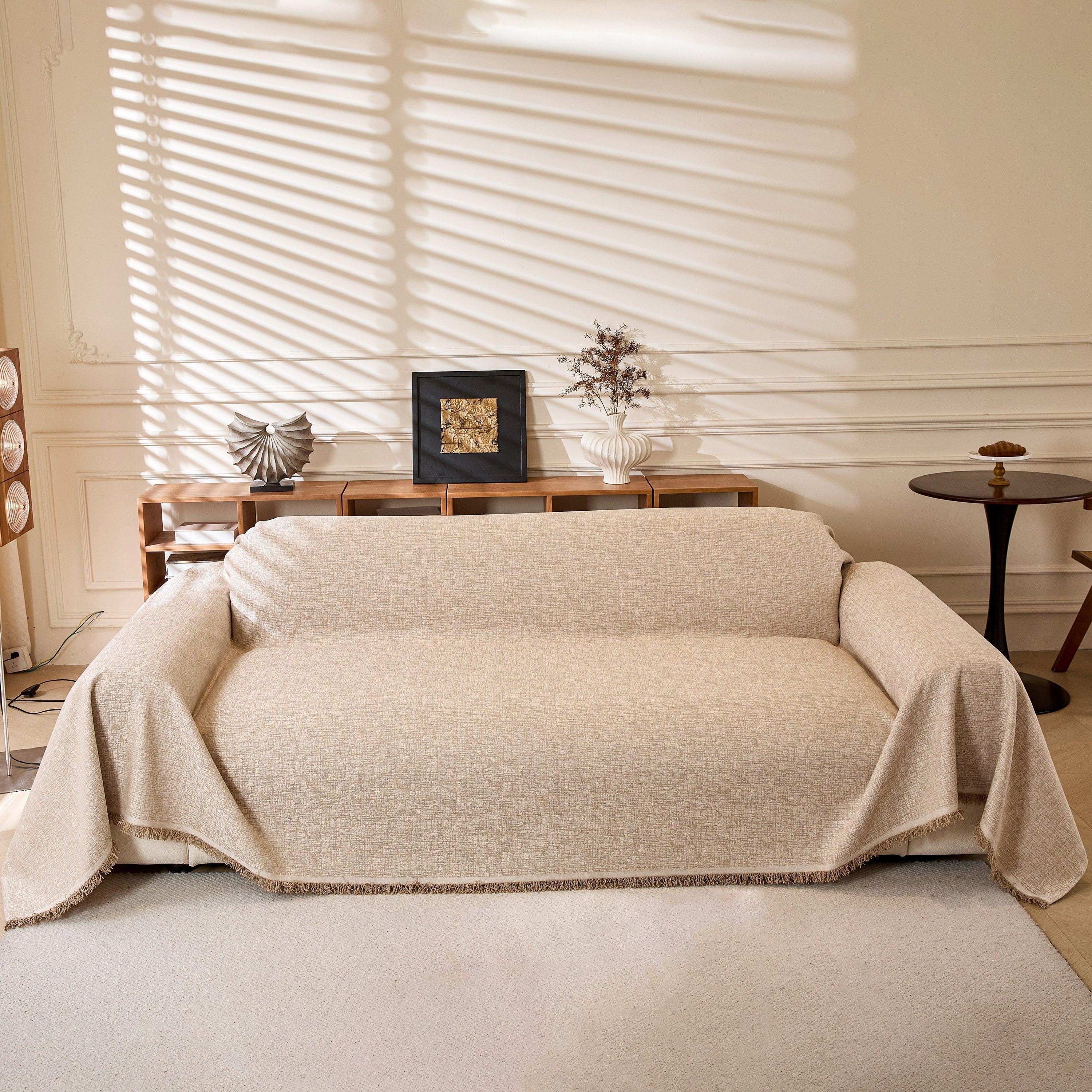 Natural Textured Linen Couch Cover, Breathable & Hypoallergenic Furniture Protector - TaroTextile