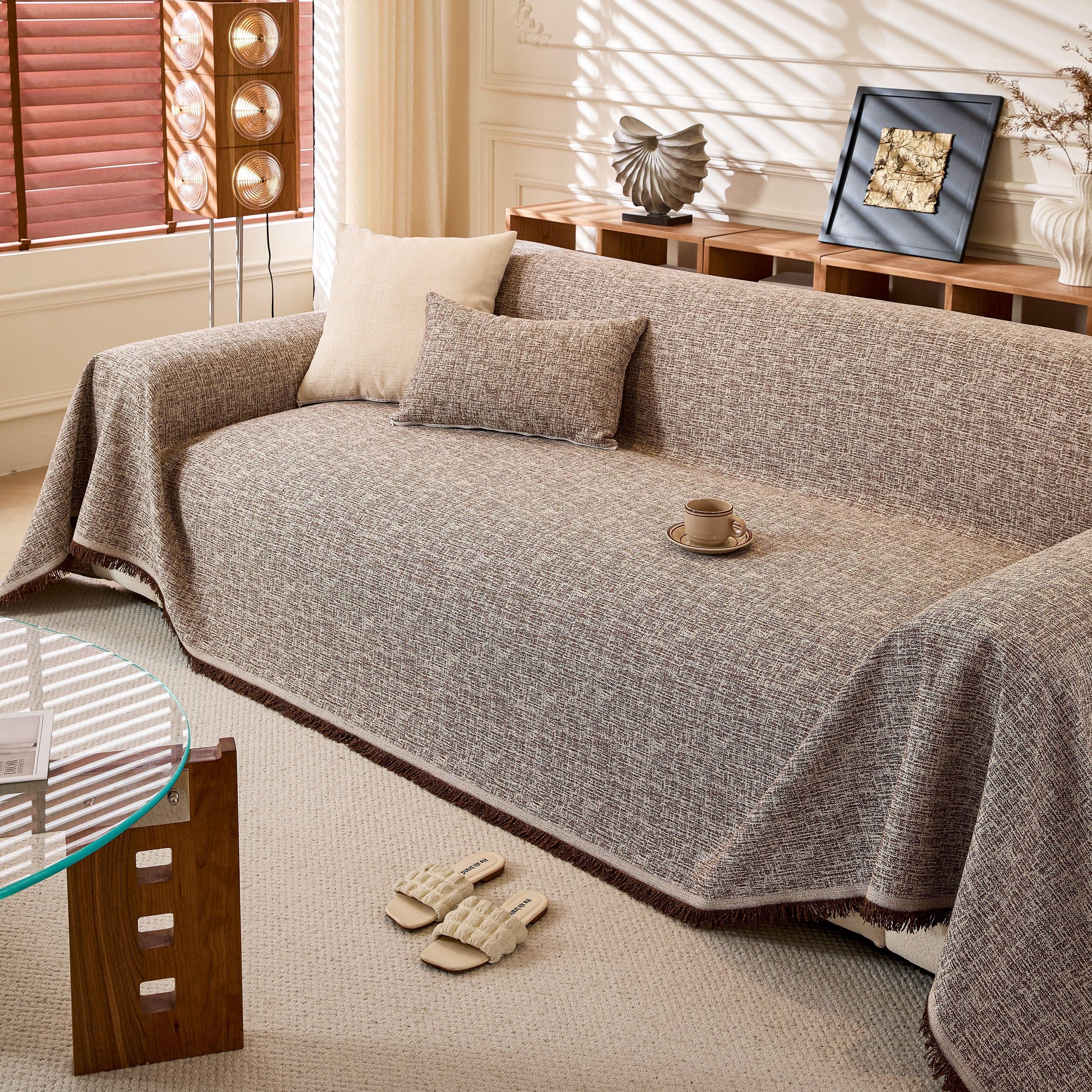 Natural Textured Linen Couch Cover, Breathable & Hypoallergenic Furniture Protector - TaroTextile